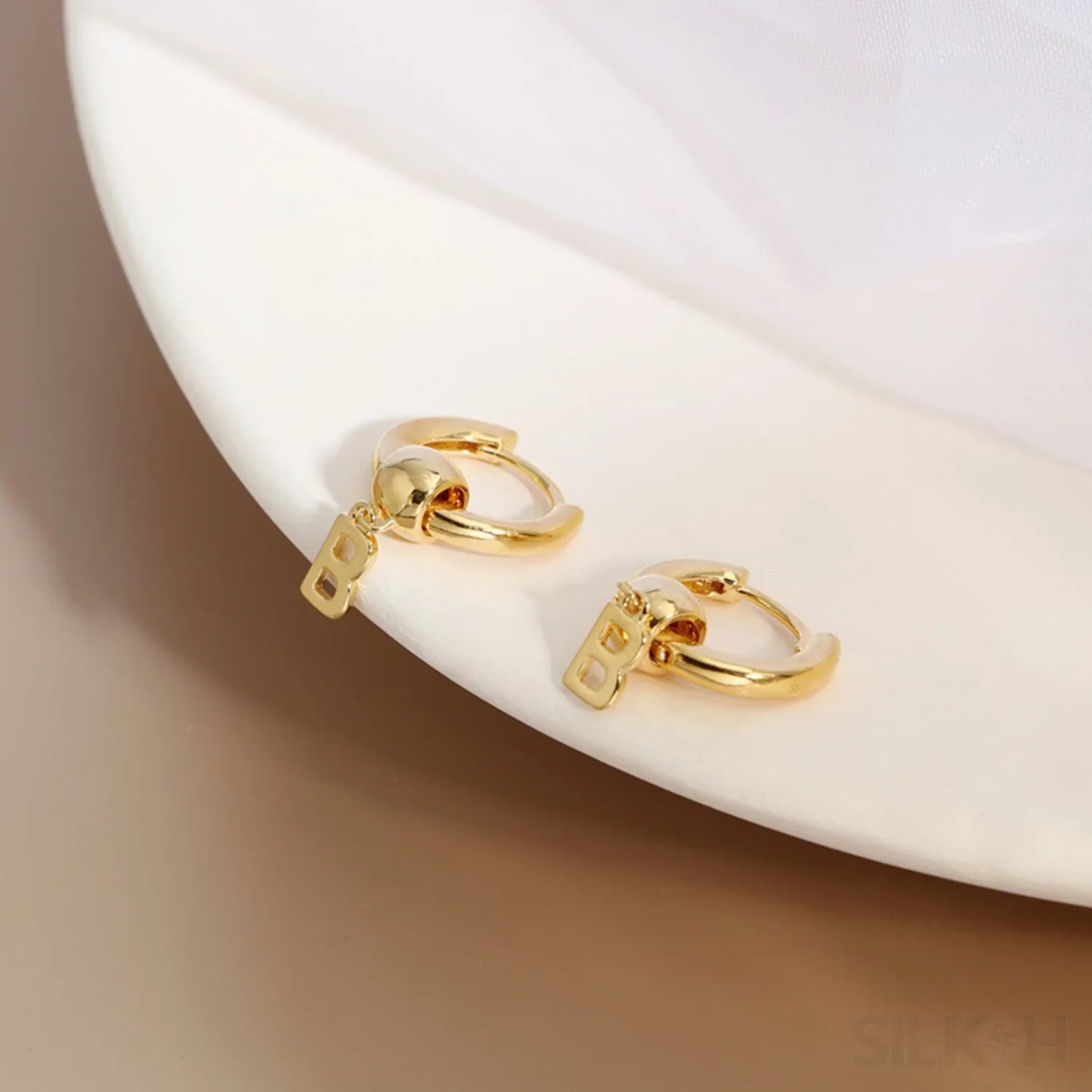 18K Gold Plated Sterling Silver Hoop Initial Earrings Uma - Sassygrove
