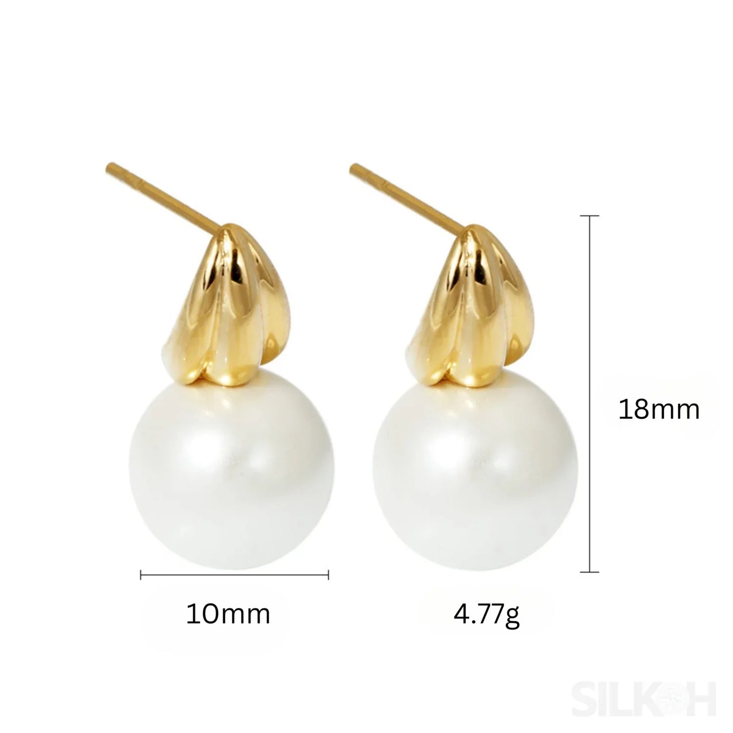18K Gold Plated Sterling Silver Minimalist Pearl Stud Earrings Nan - Sassygrove