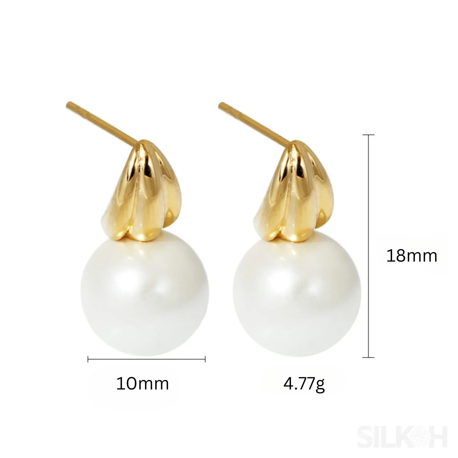 18K Gold Plated Sterling Silver Minimalist Pearl Stud Earrings Nan - Sassygrove