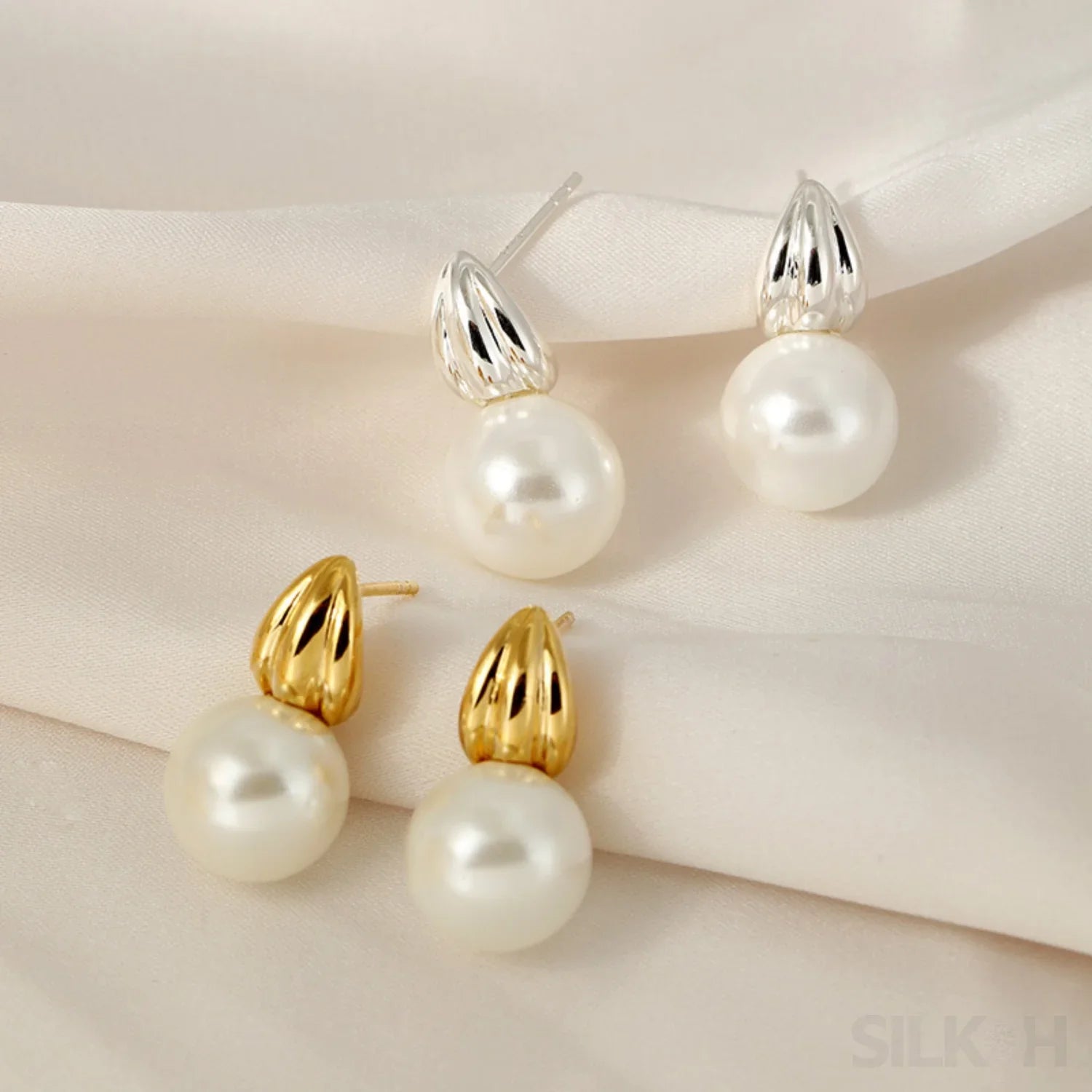18K Gold Plated Sterling Silver Minimalist Pearl Stud Earrings Nan - Sassygrove