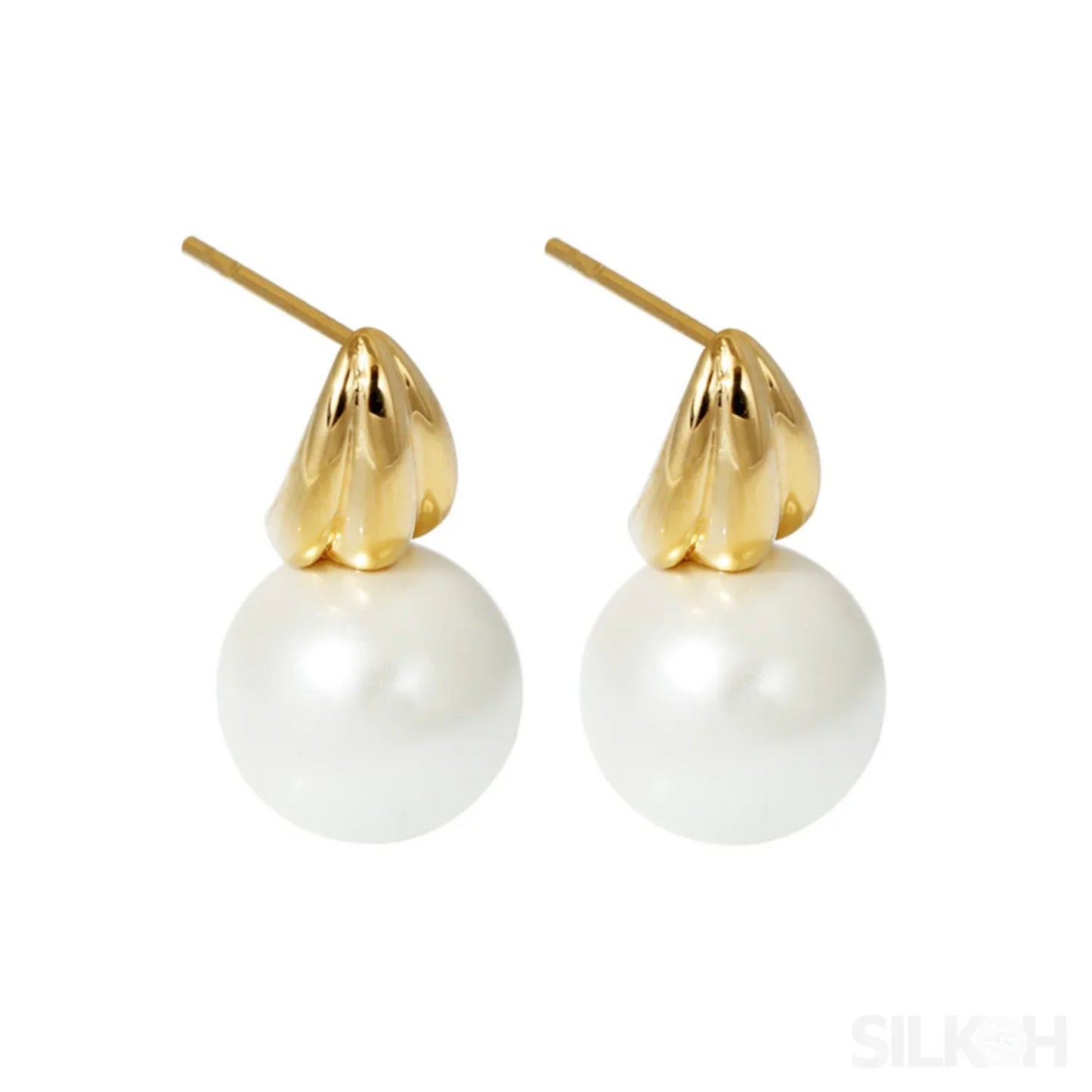 18K Gold Plated Sterling Silver Minimalist Pearl Stud Earrings Nan - Sassygrove