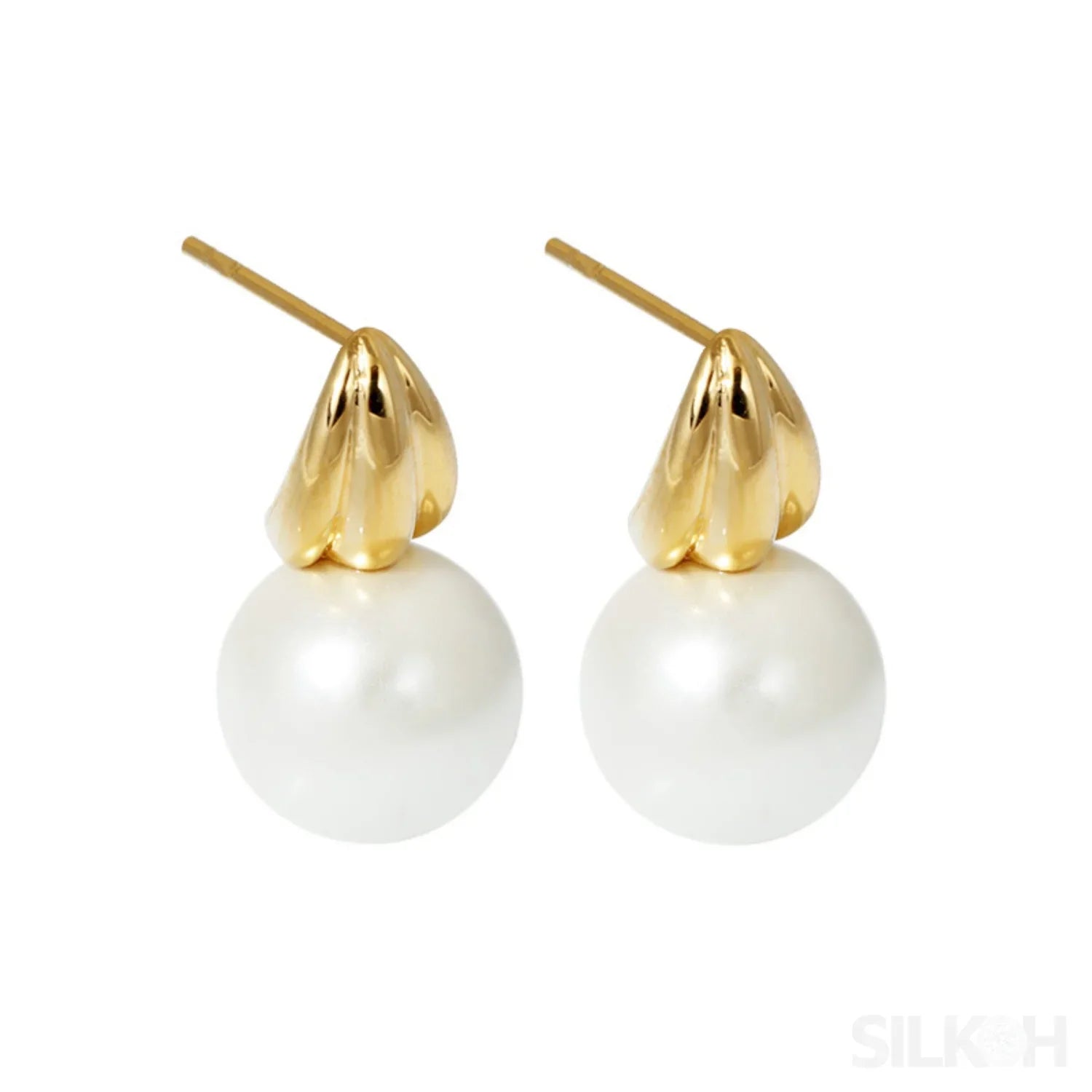 18K Gold Plated Sterling Silver Minimalist Pearl Stud Earrings Nan - Sassygrove