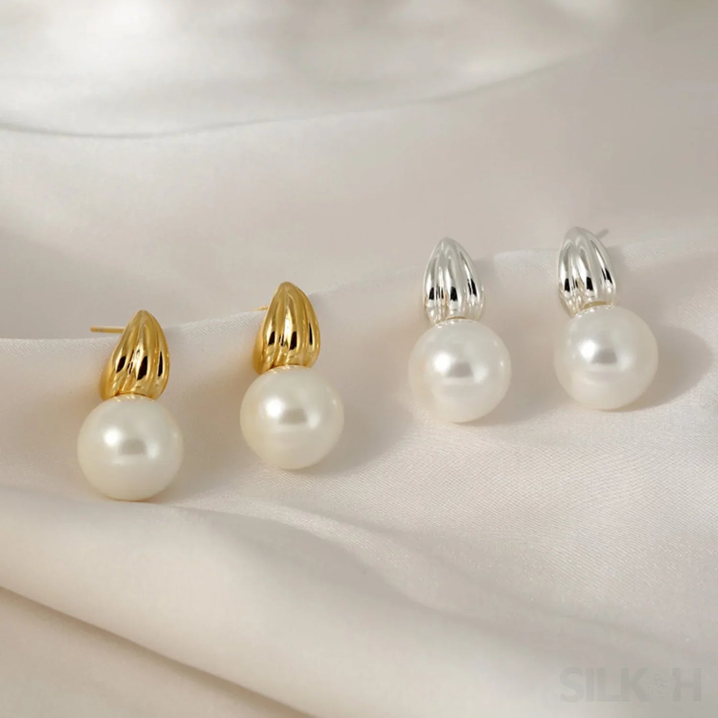 18K Gold Plated Sterling Silver Minimalist Pearl Stud Earrings Nan - Sassygrove