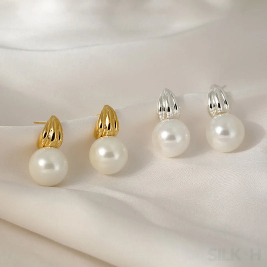 18K Gold Plated Sterling Silver Minimalist Pearl Stud Earrings Nan - Sassygrove