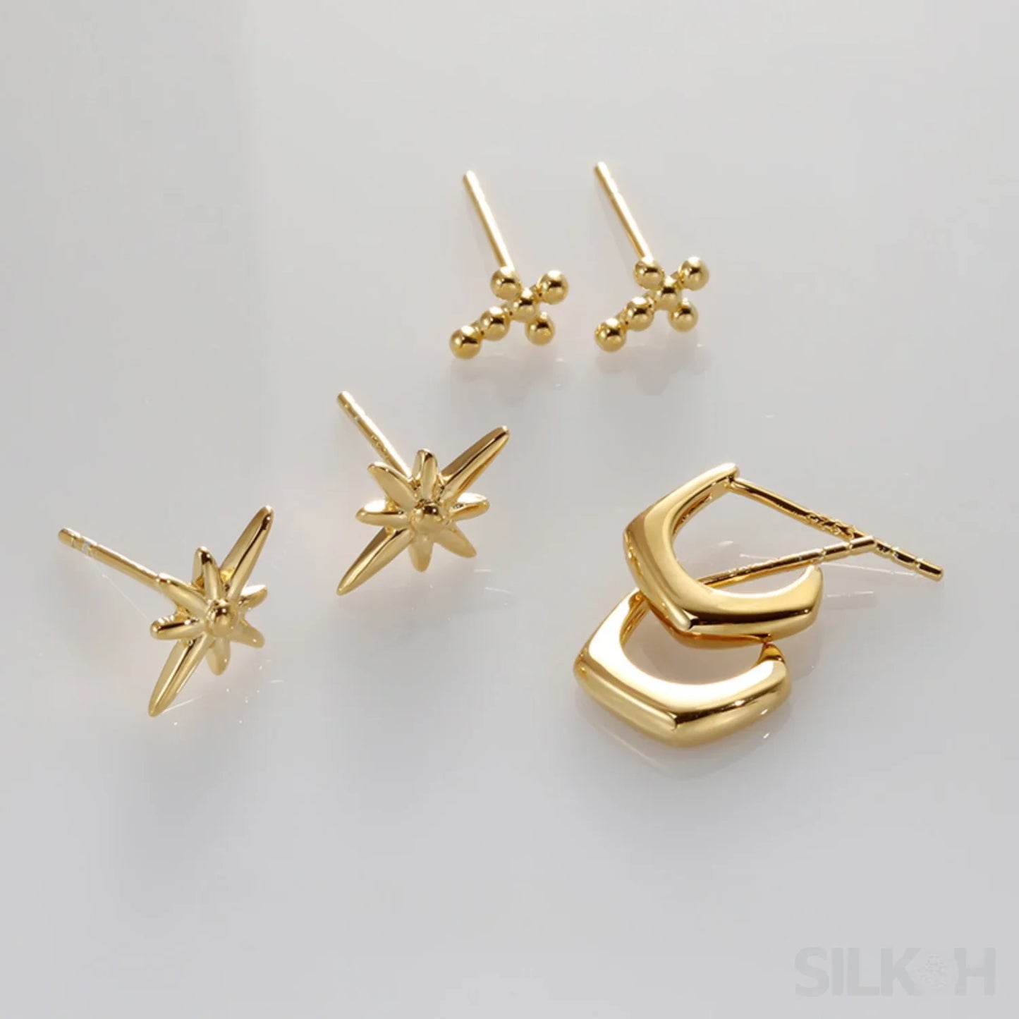 18K Gold Plated Sterling Silver Minimalist Stud Earrings Mae - Sassygrove