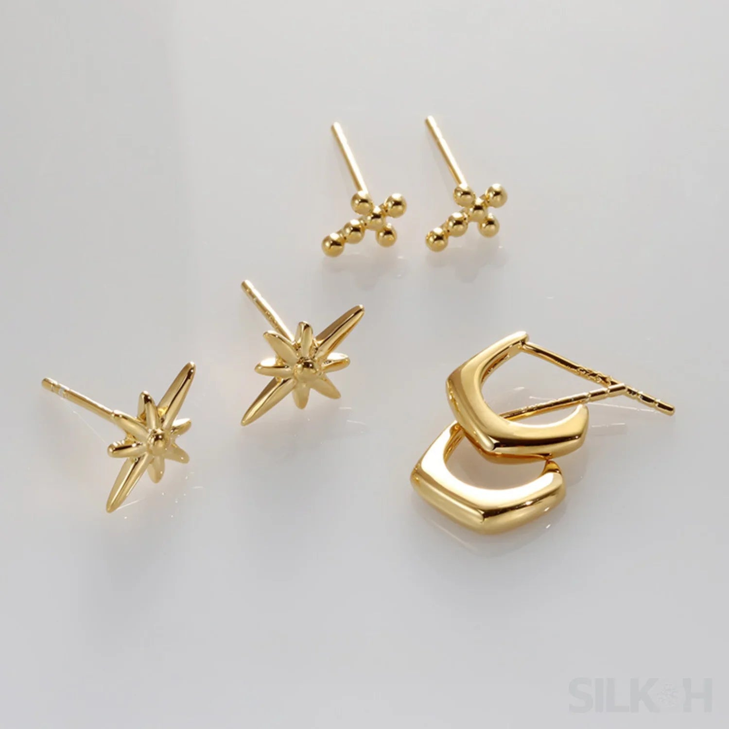 18K Gold Plated Sterling Silver Minimalist Stud Earrings Mae - Sassygrove