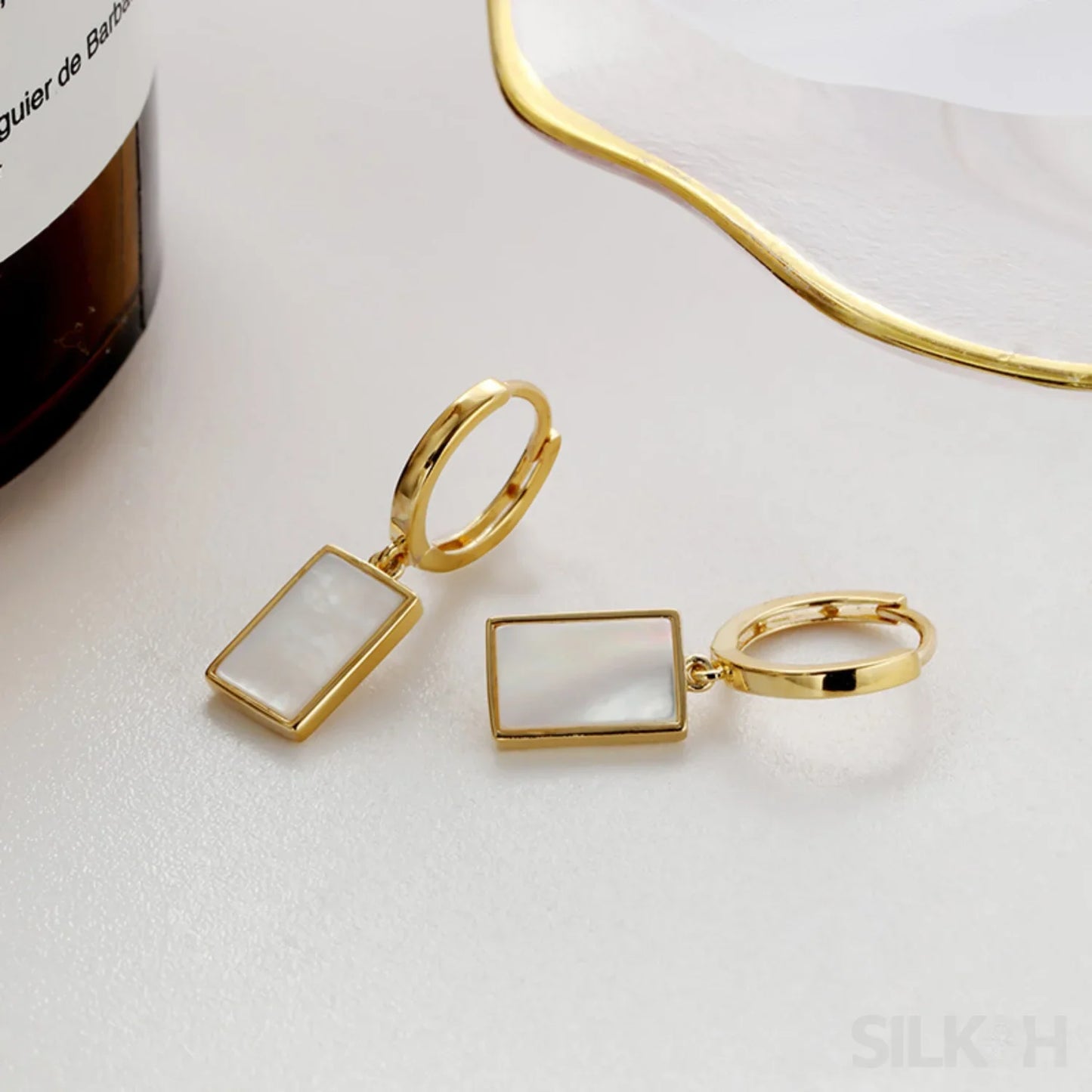 18K Gold Plated Sterling Silver Mother Of The Pearl Hoop Earrings Jay - Sassygrove