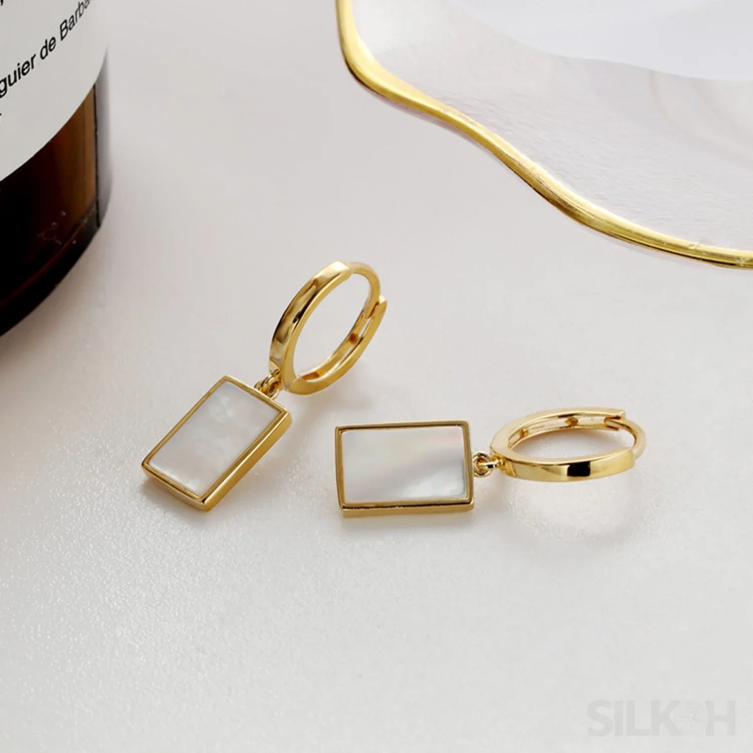 18K Gold Plated Sterling Silver Mother Of The Pearl Hoop Earrings Jay - Sassygrove