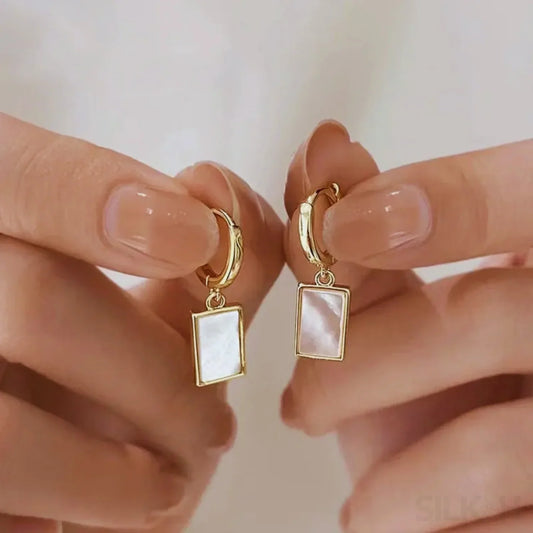18K Gold Plated Sterling Silver Mother Of The Pearl Hoop Earrings Jay - Sassygrove