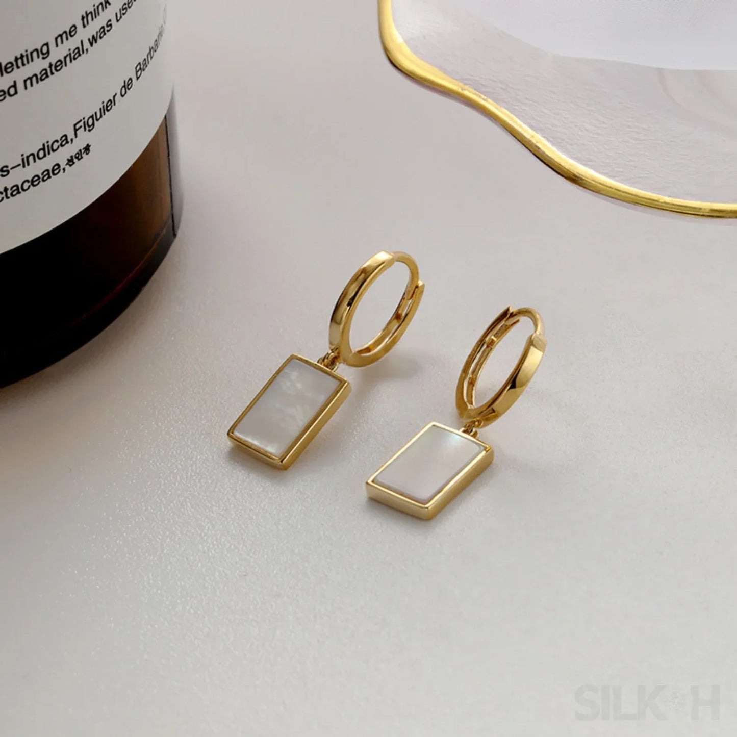 18K Gold Plated Sterling Silver Mother Of The Pearl Hoop Earrings Jay - Sassygrove