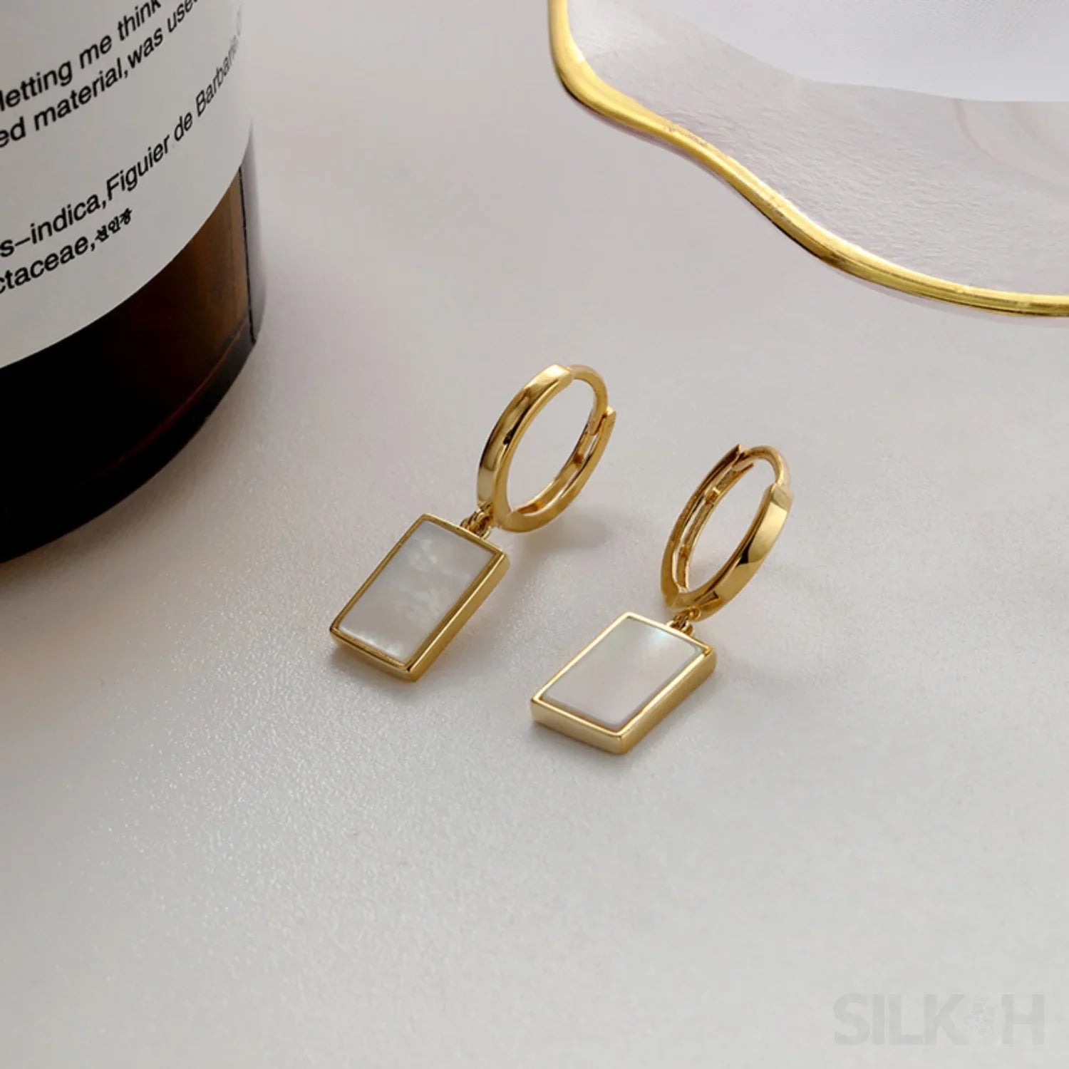 18K Gold Plated Sterling Silver Mother Of The Pearl Hoop Earrings Jay - Sassygrove