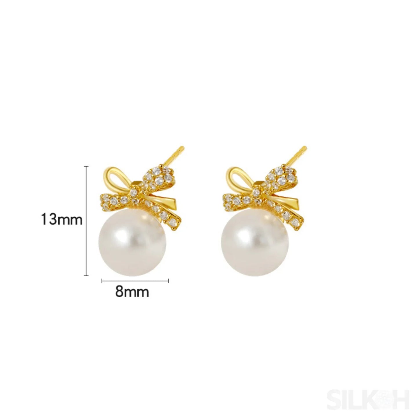 18K Gold Plated Sterling Silver Pearl Bow Earrings Pat - Sassygrove