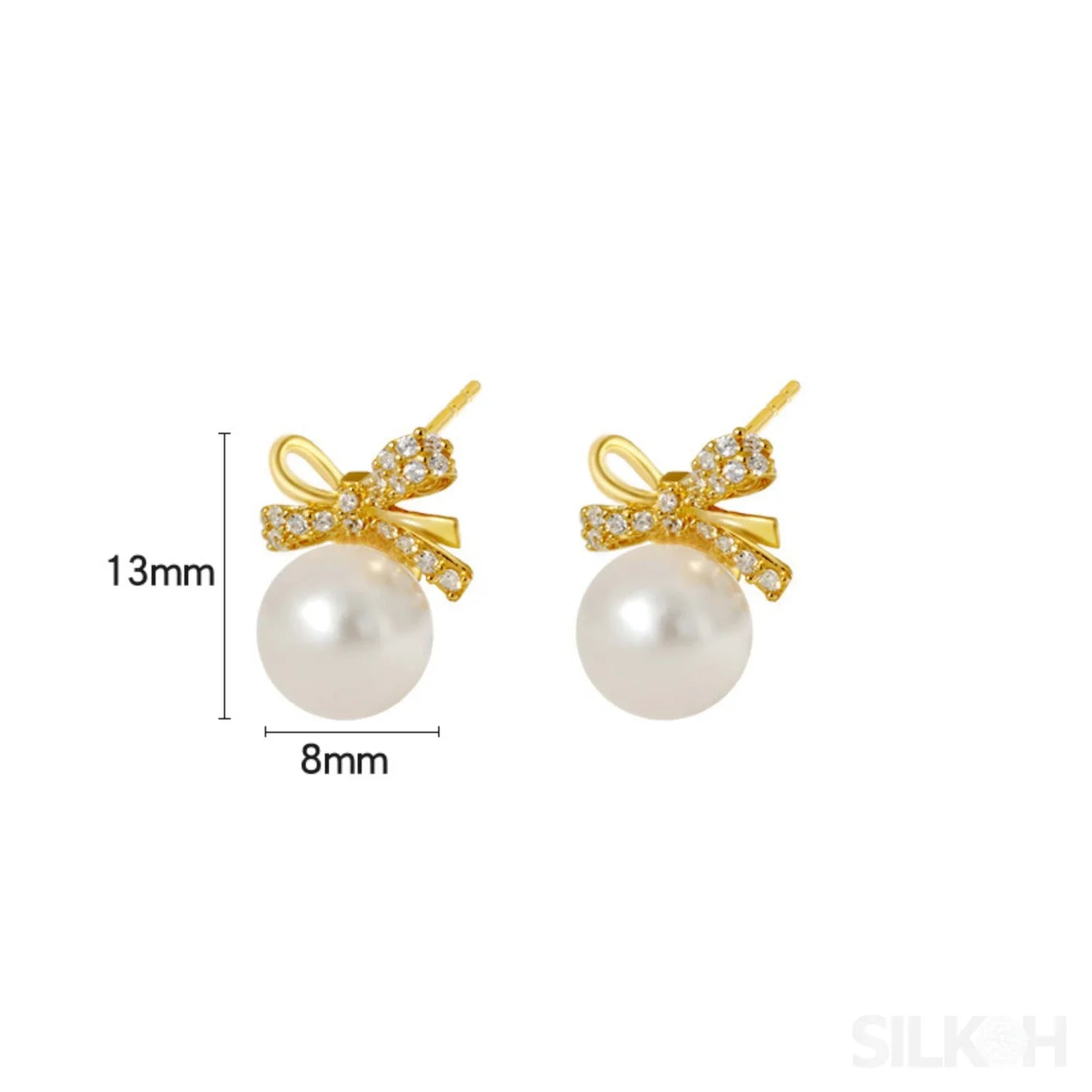 18K Gold Plated Sterling Silver Pearl Bow Earrings Pat - Sassygrove