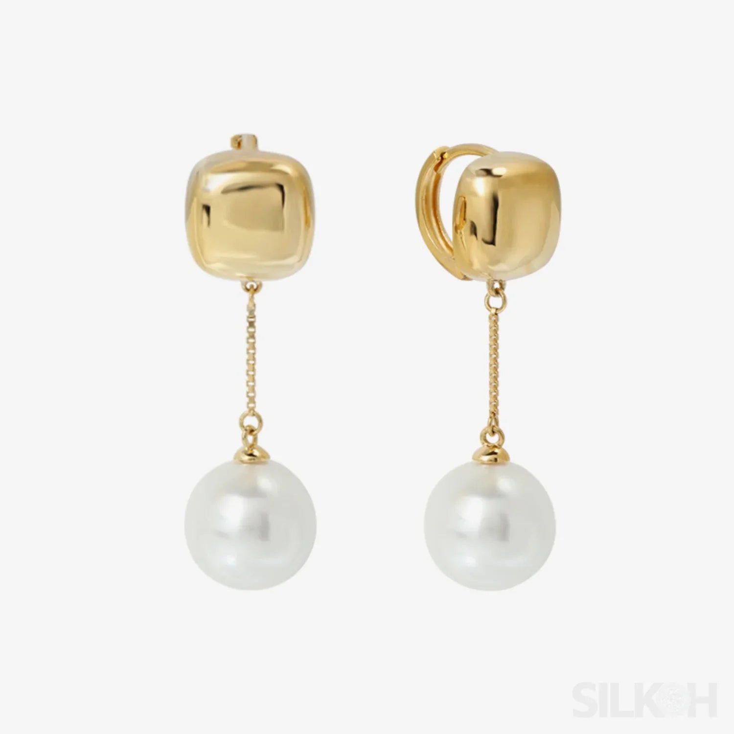 18K Gold Plated Sterling Silver Pearl Drop Hoop Earrings Rio - Sassygrove