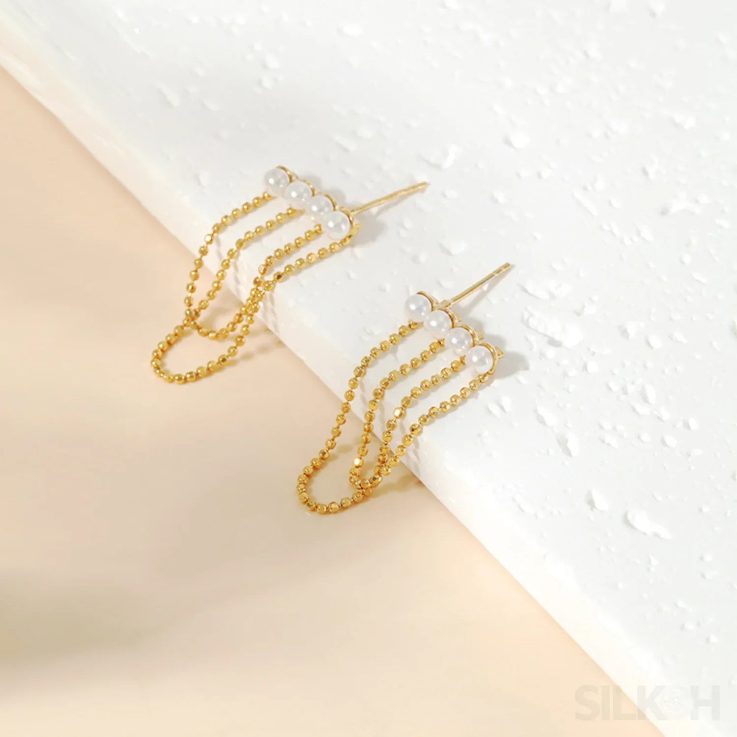 18K Gold Plated Sterling Silver Pearl Tassel Earrings Kay - Sassygrove