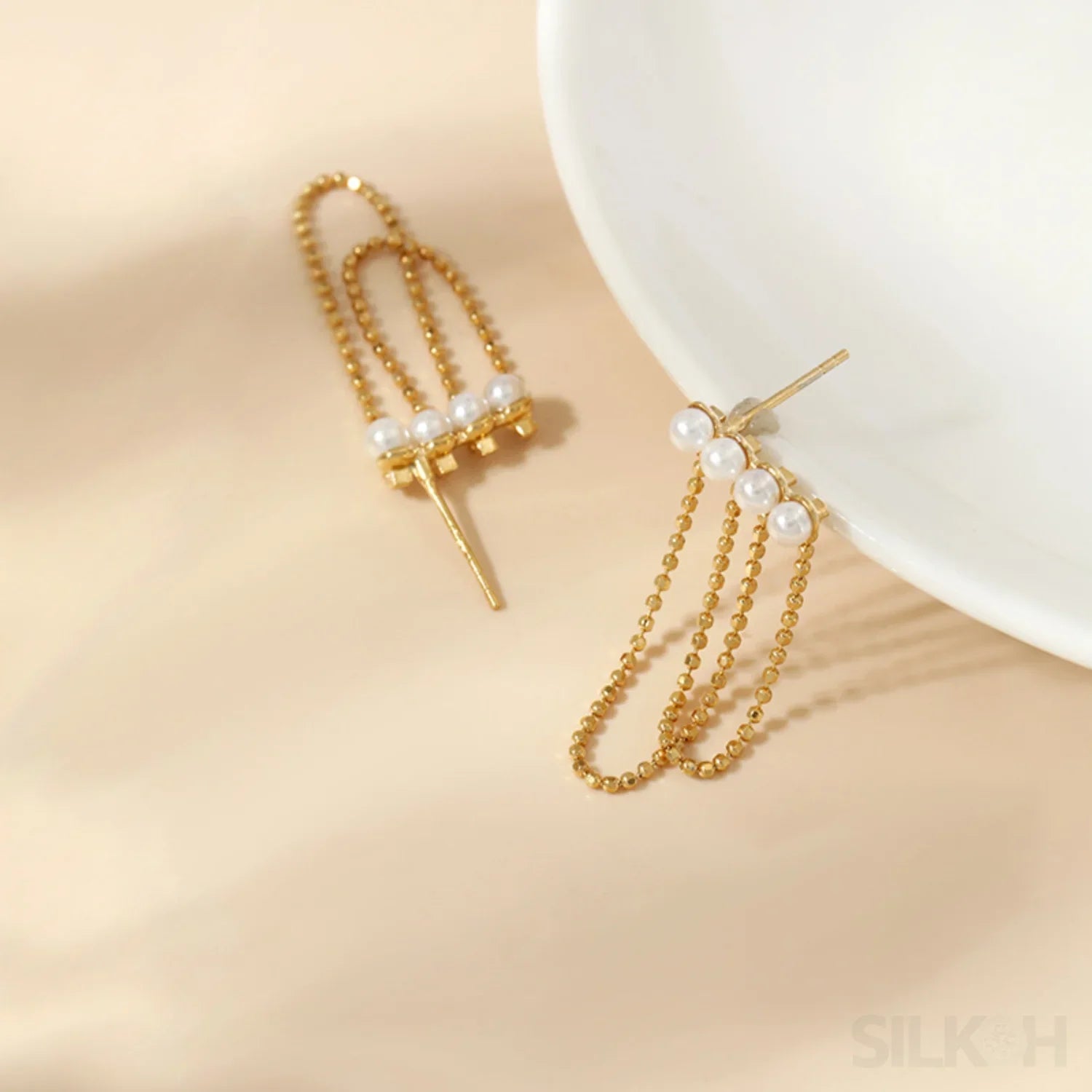 18K Gold Plated Sterling Silver Pearl Tassel Earrings Kay - Sassygrove