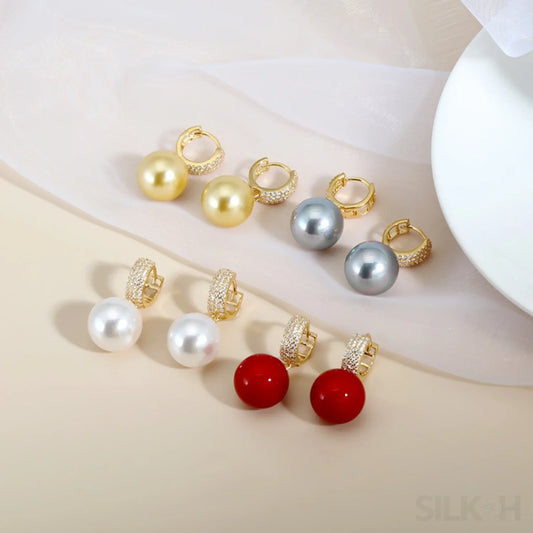 18K Gold Plated Sterling Silver Round Pearl Hoop Earrings Kai - Sassygrove