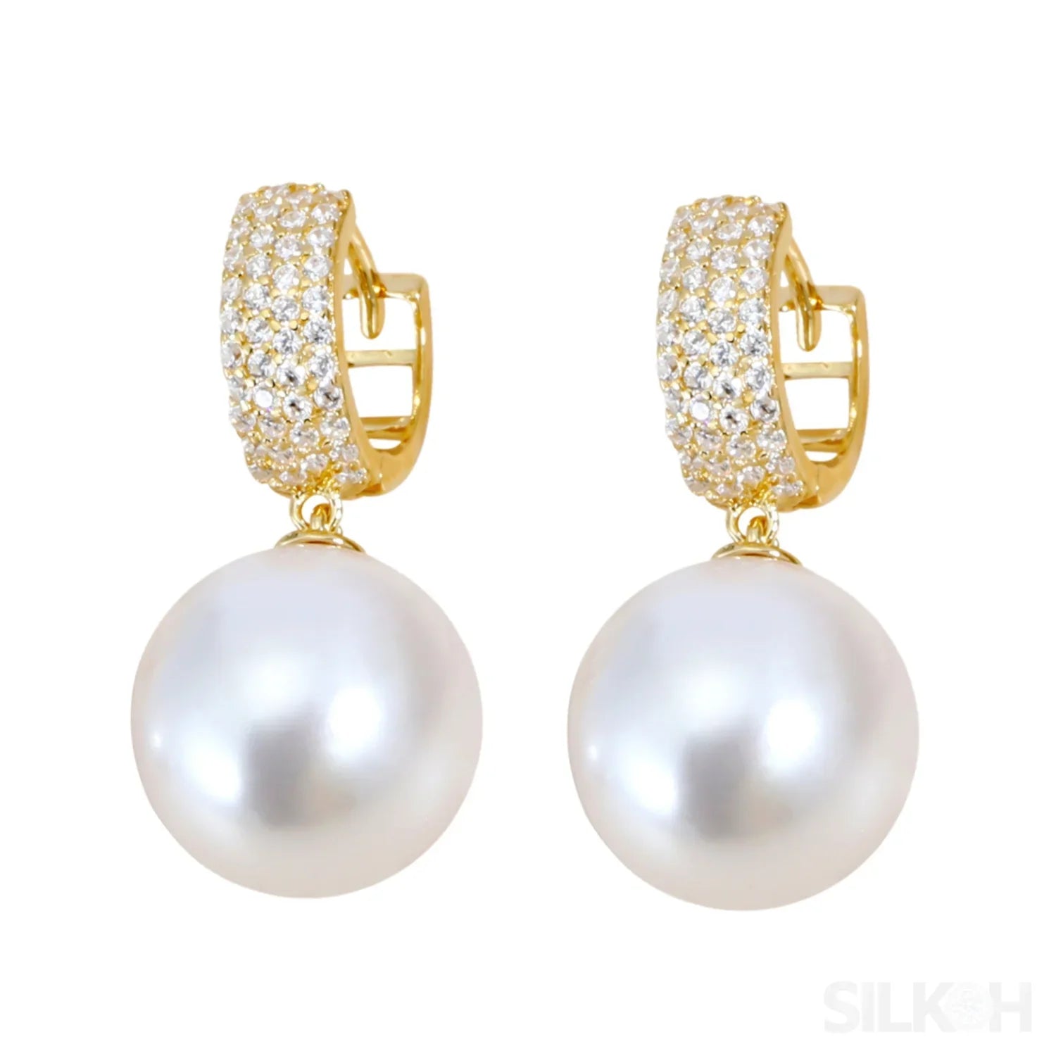 18K Gold Plated Sterling Silver Round Pearl Hoop Earrings Kai - Sassygrove