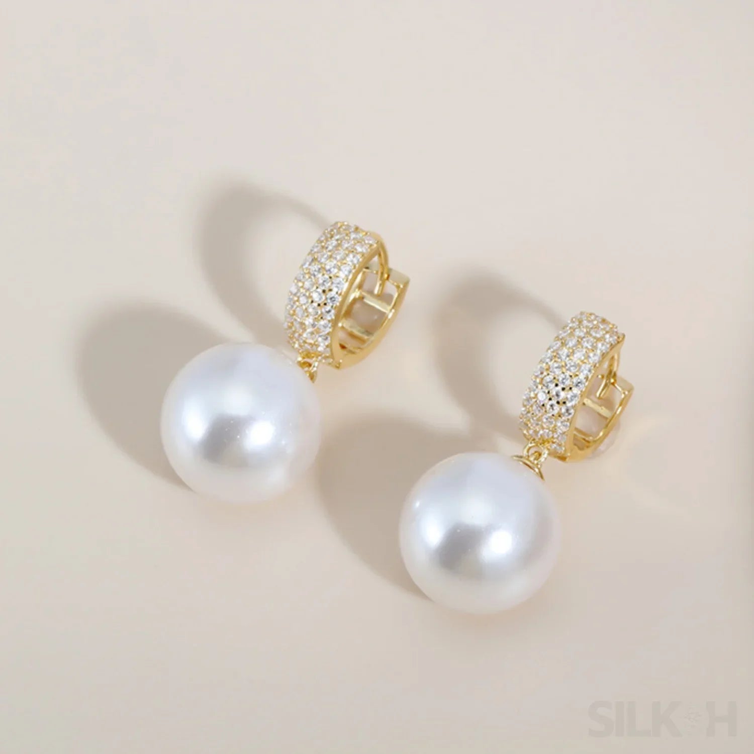 18K Gold Plated Sterling Silver Round Pearl Hoop Earrings Kai - Sassygrove