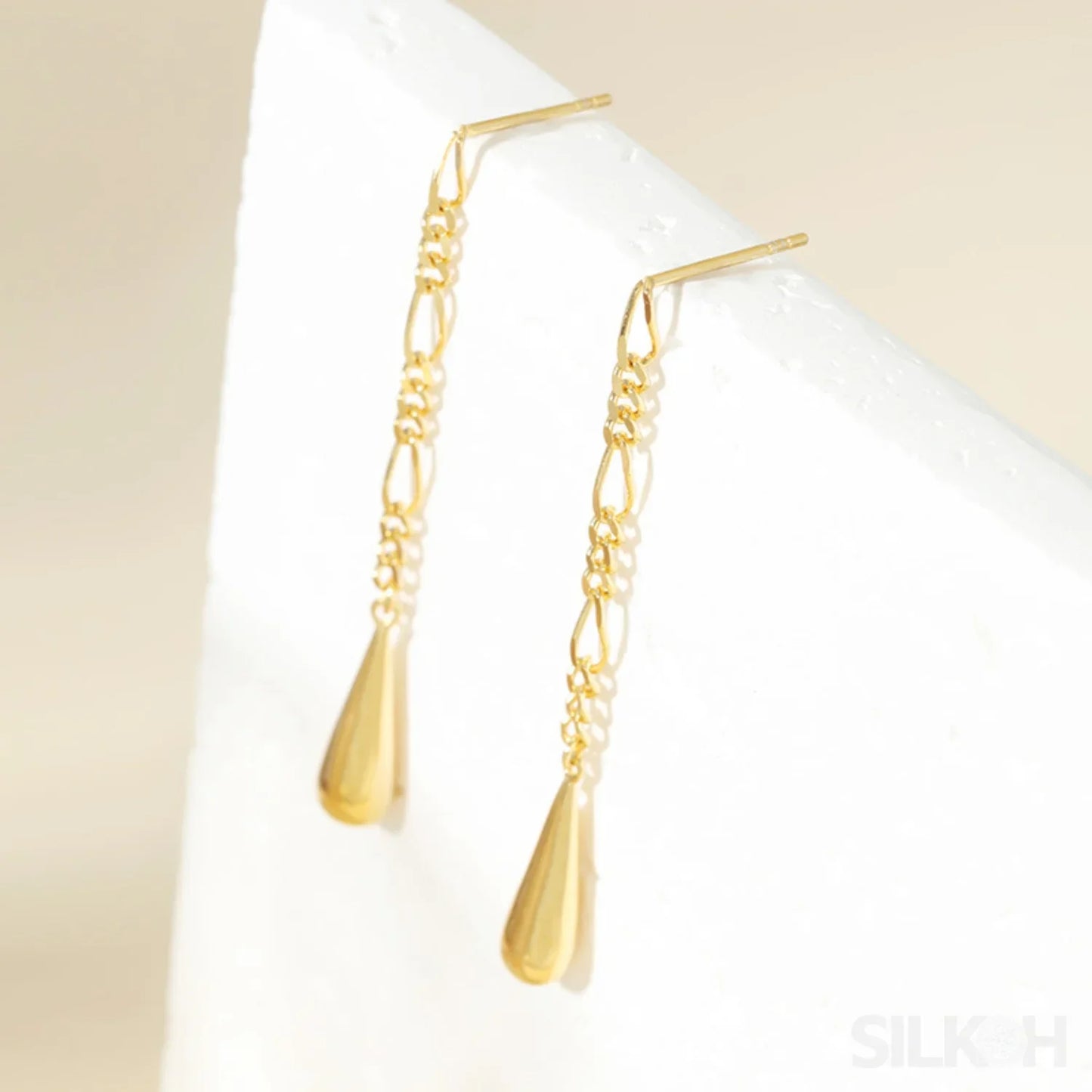 18K Gold Plated Sterling Silver Tassel Long Stud Earrings Autumn - Sassygrove