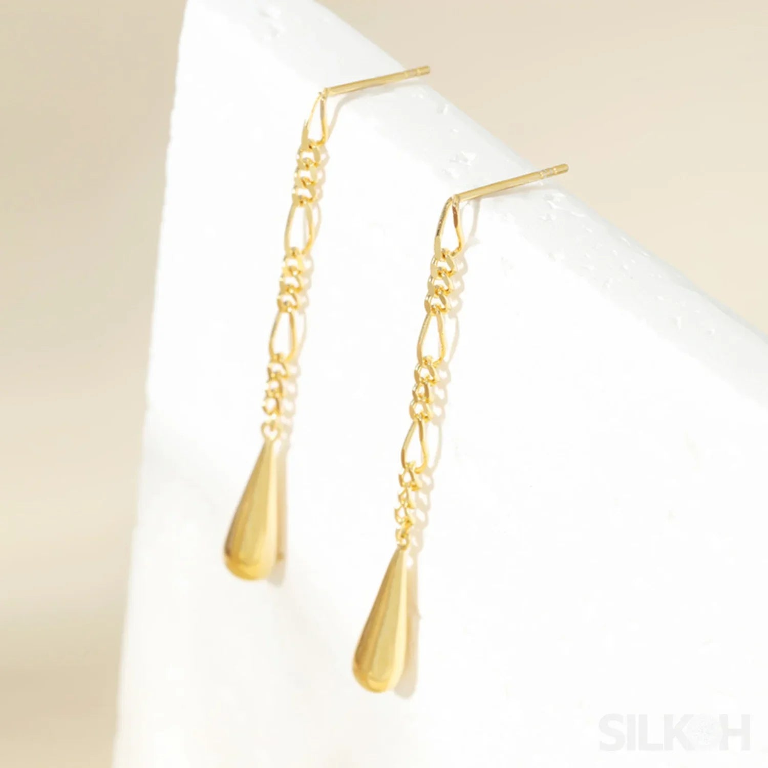 18K Gold Plated Sterling Silver Tassel Long Stud Earrings Autumn - Sassygrove