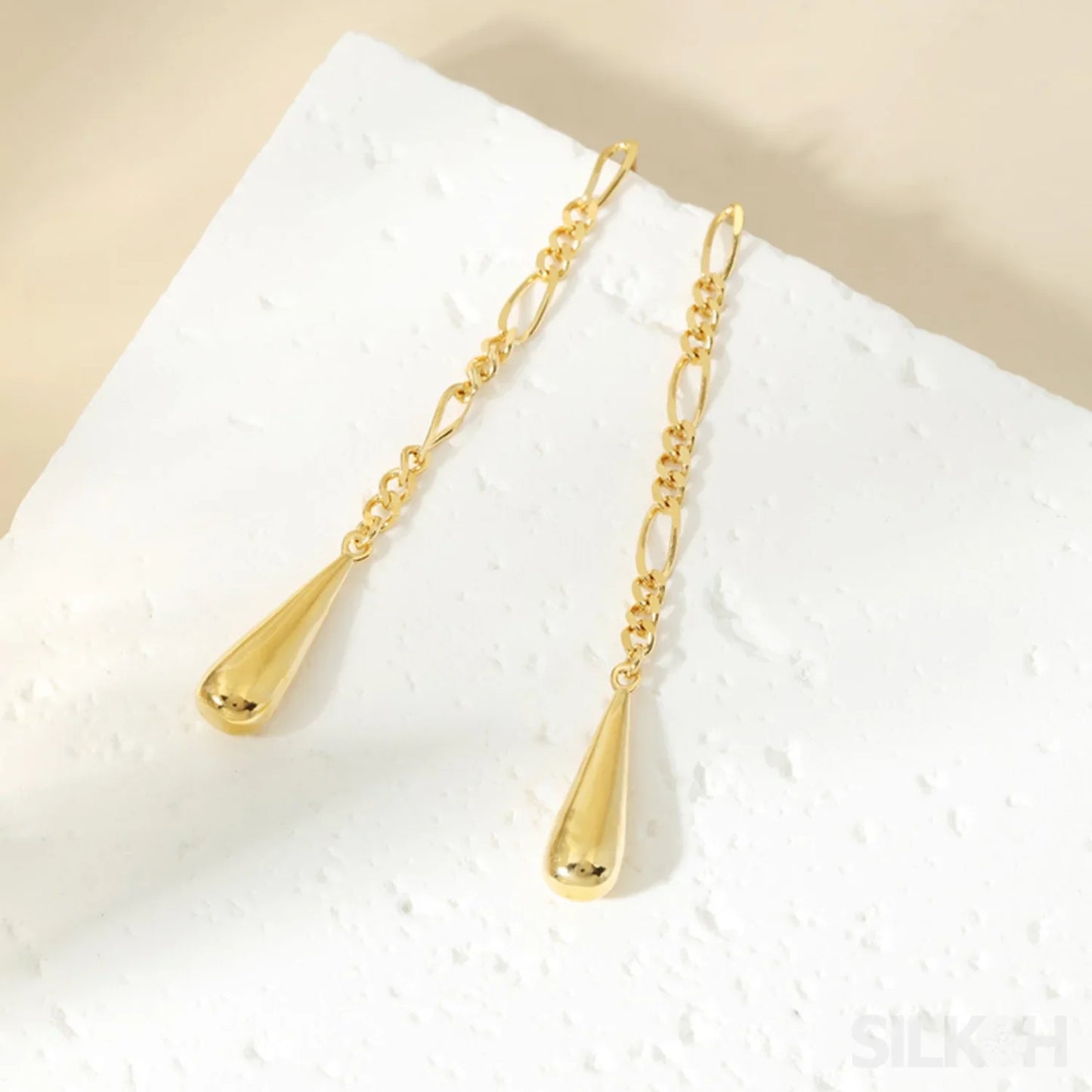 18K Gold Plated Sterling Silver Tassel Long Stud Earrings Autumn - Sassygrove
