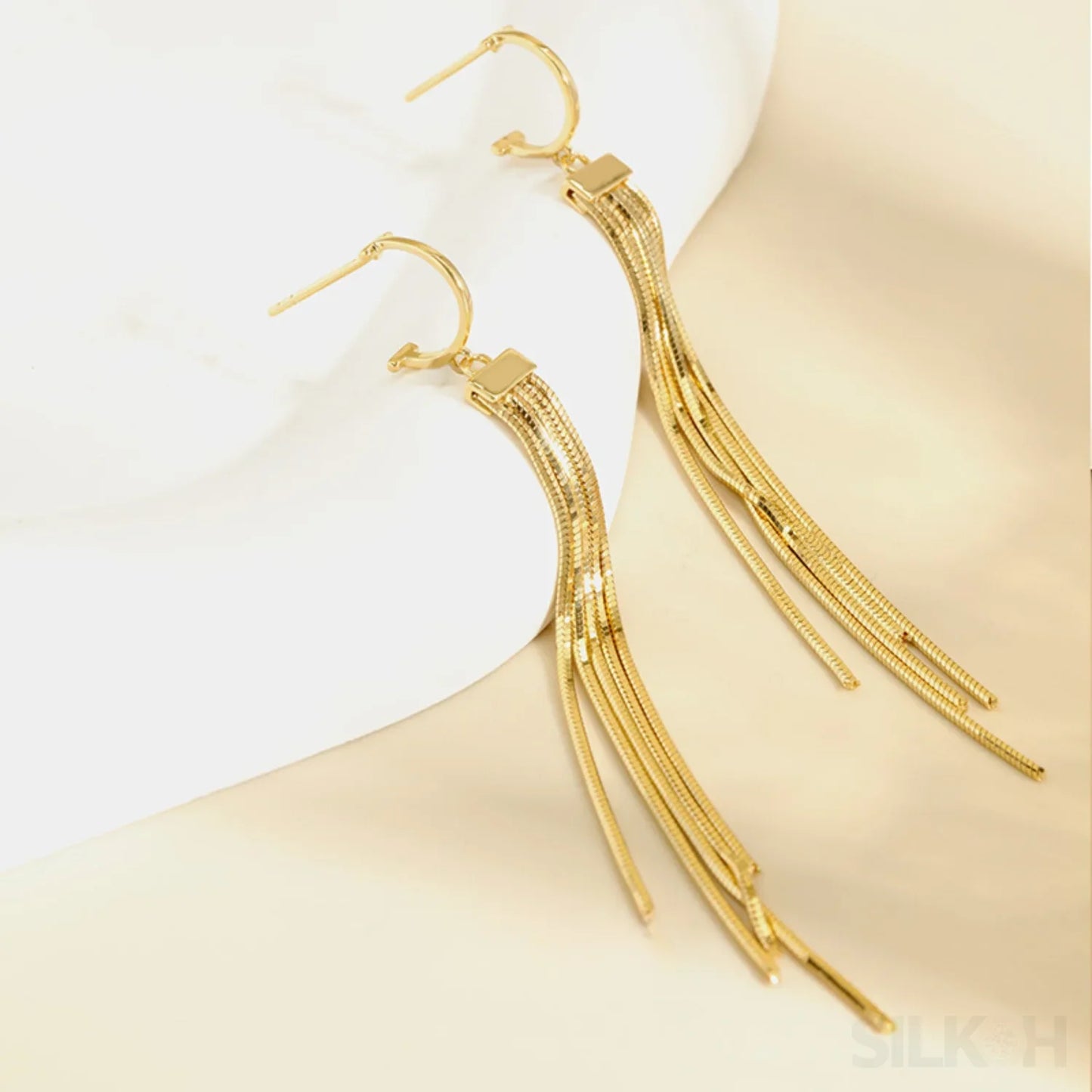 18K Gold Plated Sterling Silver Tassel Stud Earrings Luna - Sassygrove