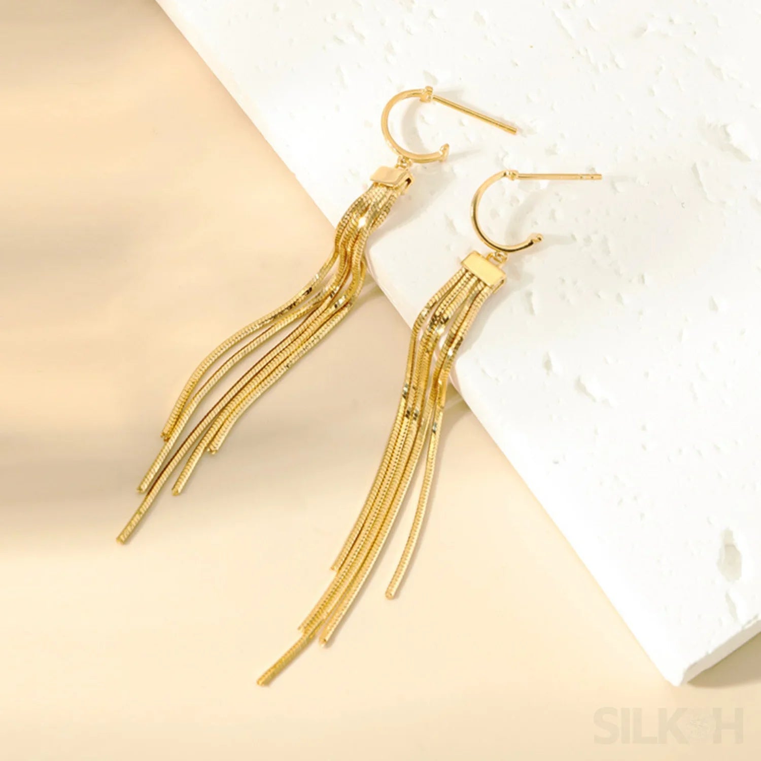 18K Gold Plated Sterling Silver Tassel Stud Earrings Luna - Sassygrove