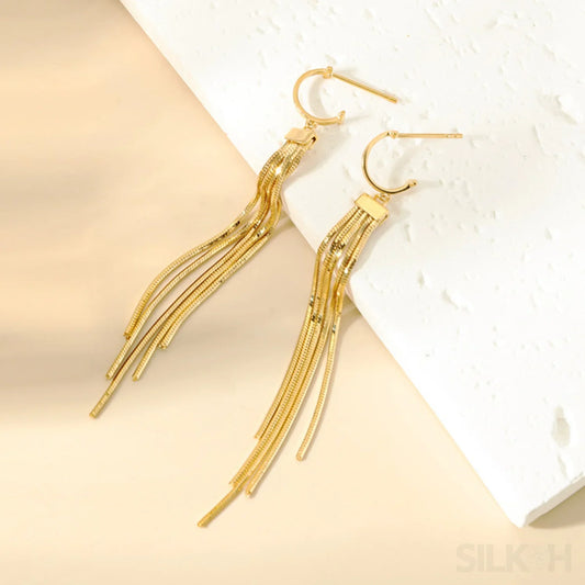 18K Gold Plated Sterling Silver Tassel Stud Earrings Luna - Sassygrove