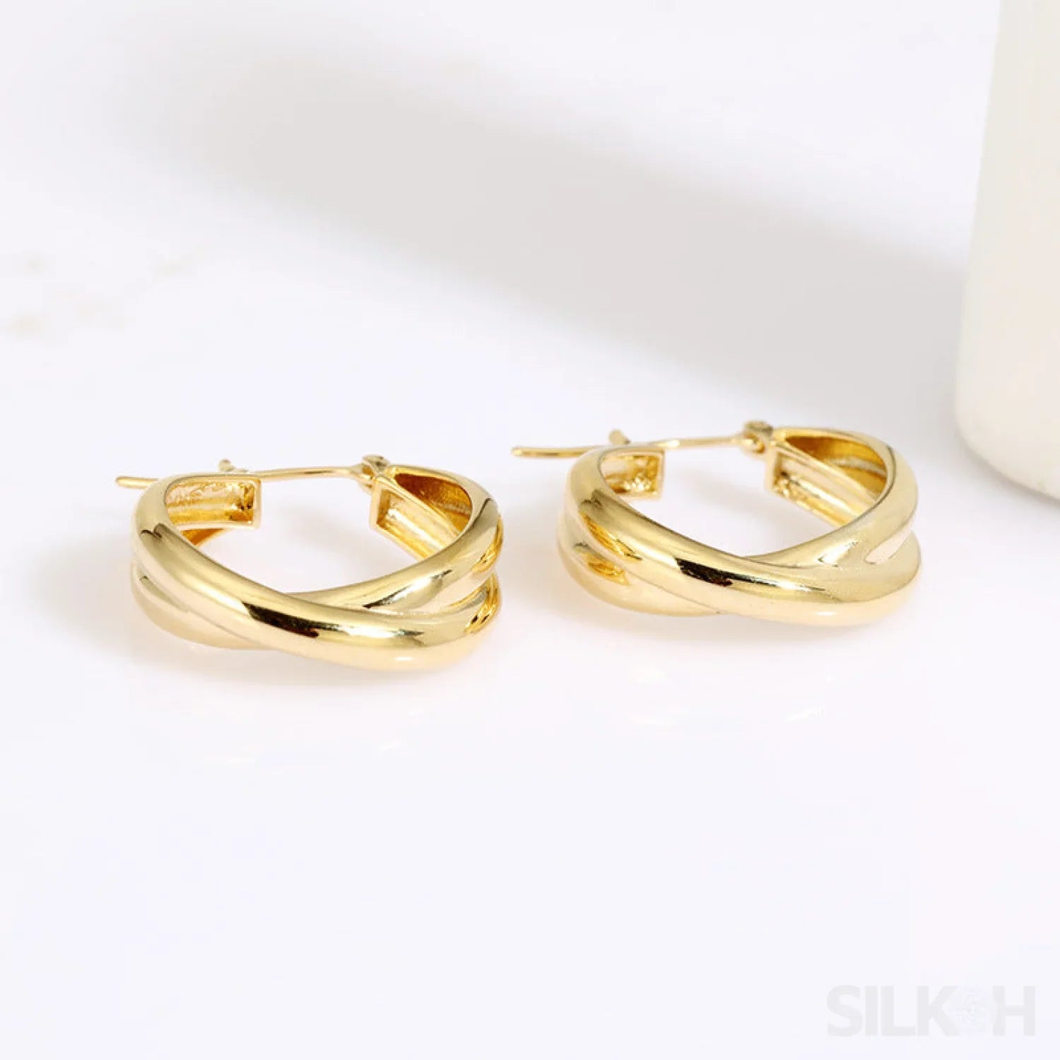 18K Gold Plated Sterling Silver Twisted Hoop Earrings Eda - Sassygrove
