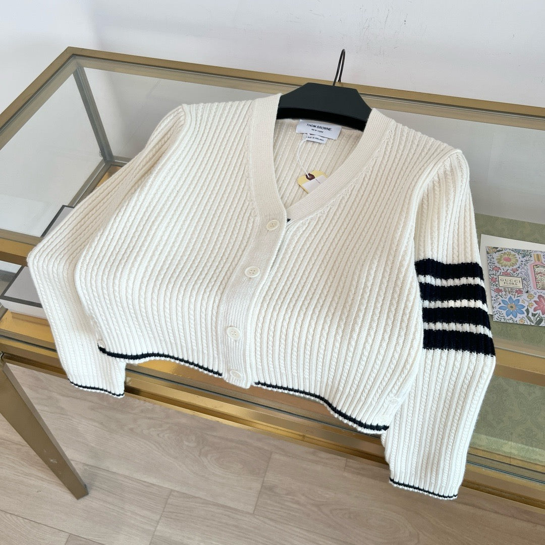 Ribbed Stripe Sleeve Cardigan - Sassygrove