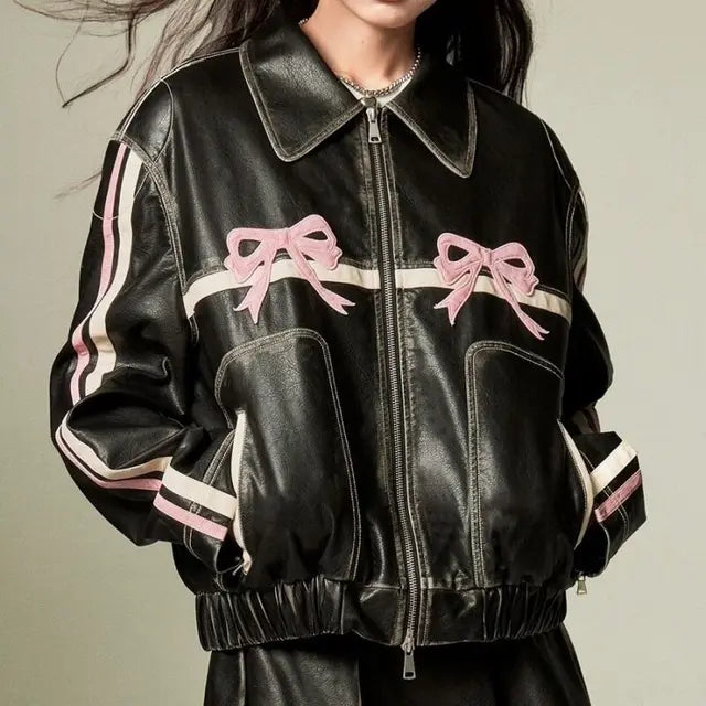 Bow Leather jacket - Sassygrove