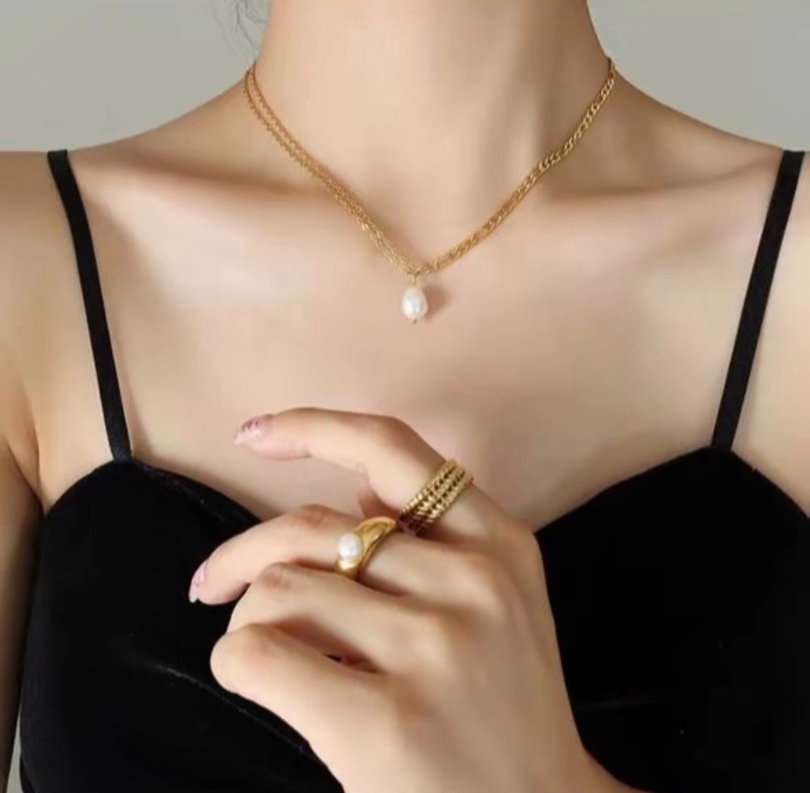 Inara double chain pearl necklace - Sassygrove