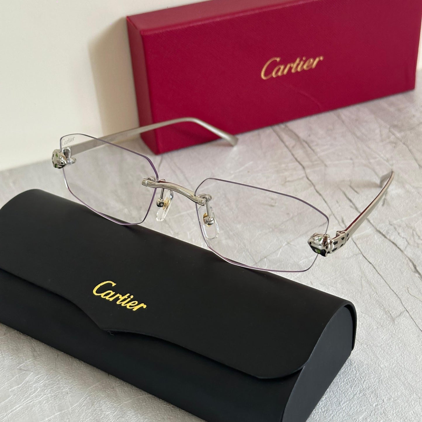 Cartier CT0282S Rectangular Rimless Sunglasses - Sassygrove