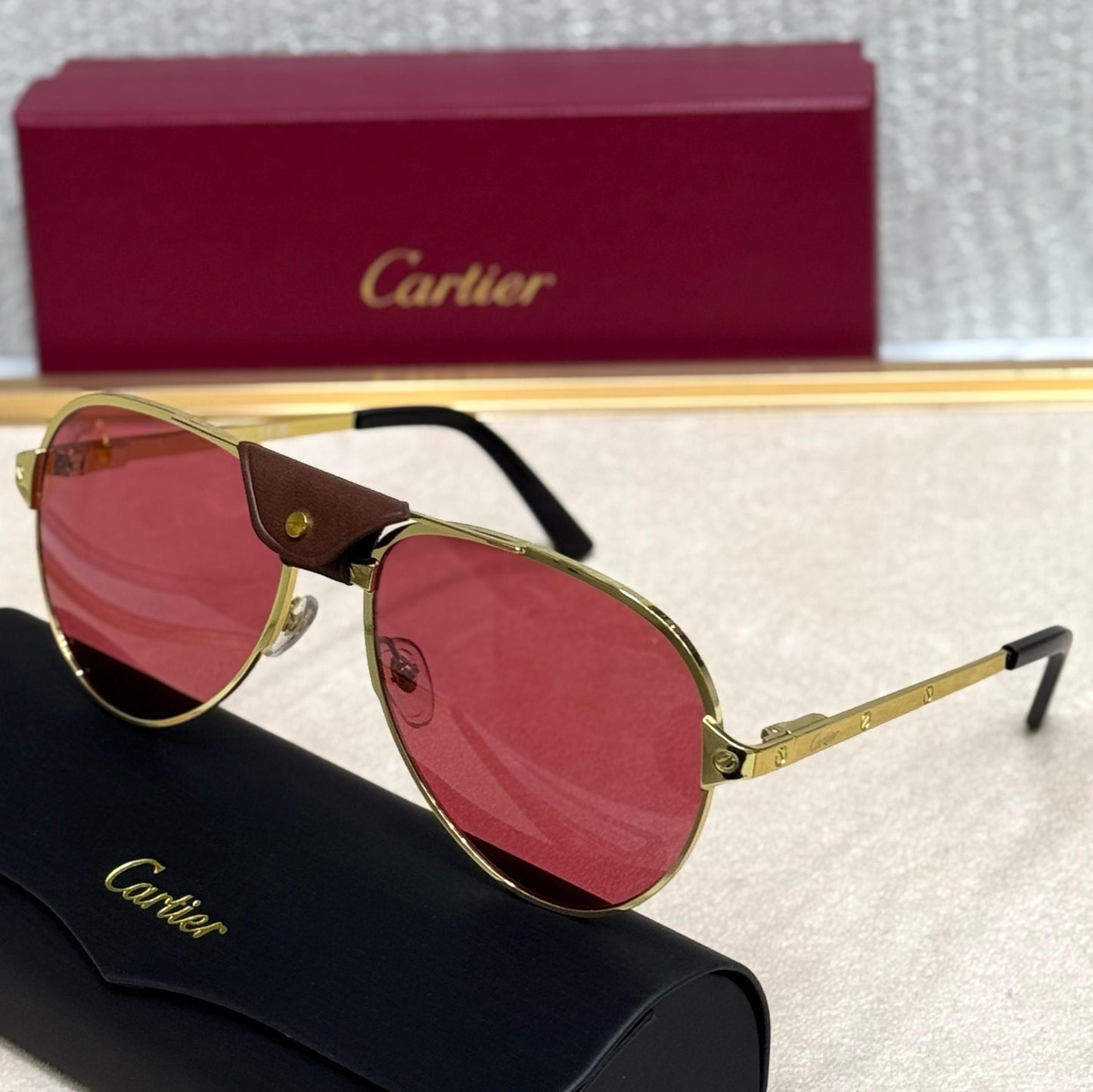 Cartier Vendôme Pilot Sunglasses – Leather Top Bar Edition - Sassygrove