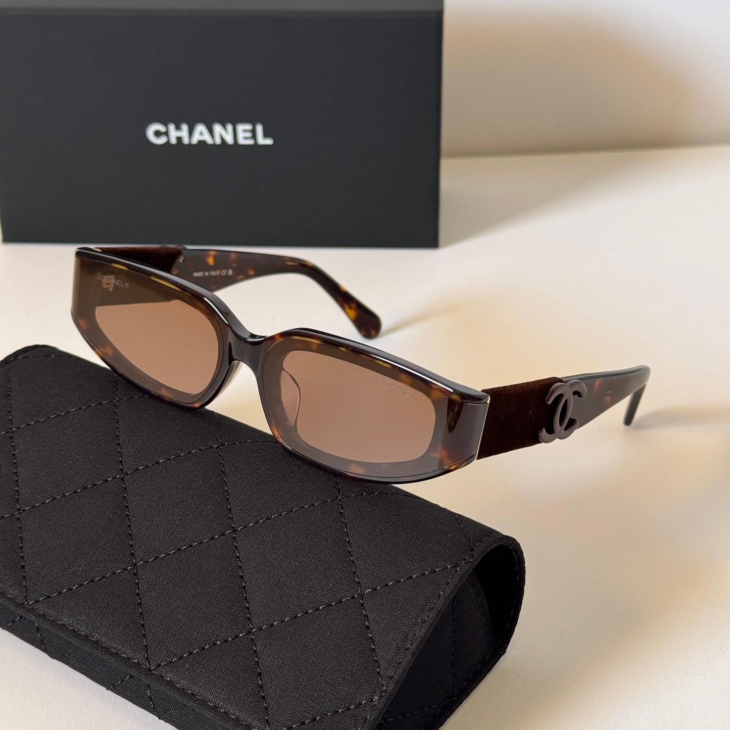 Chanel Slim Rectangle Velvet-Arm Sunglasses - Sassygrove