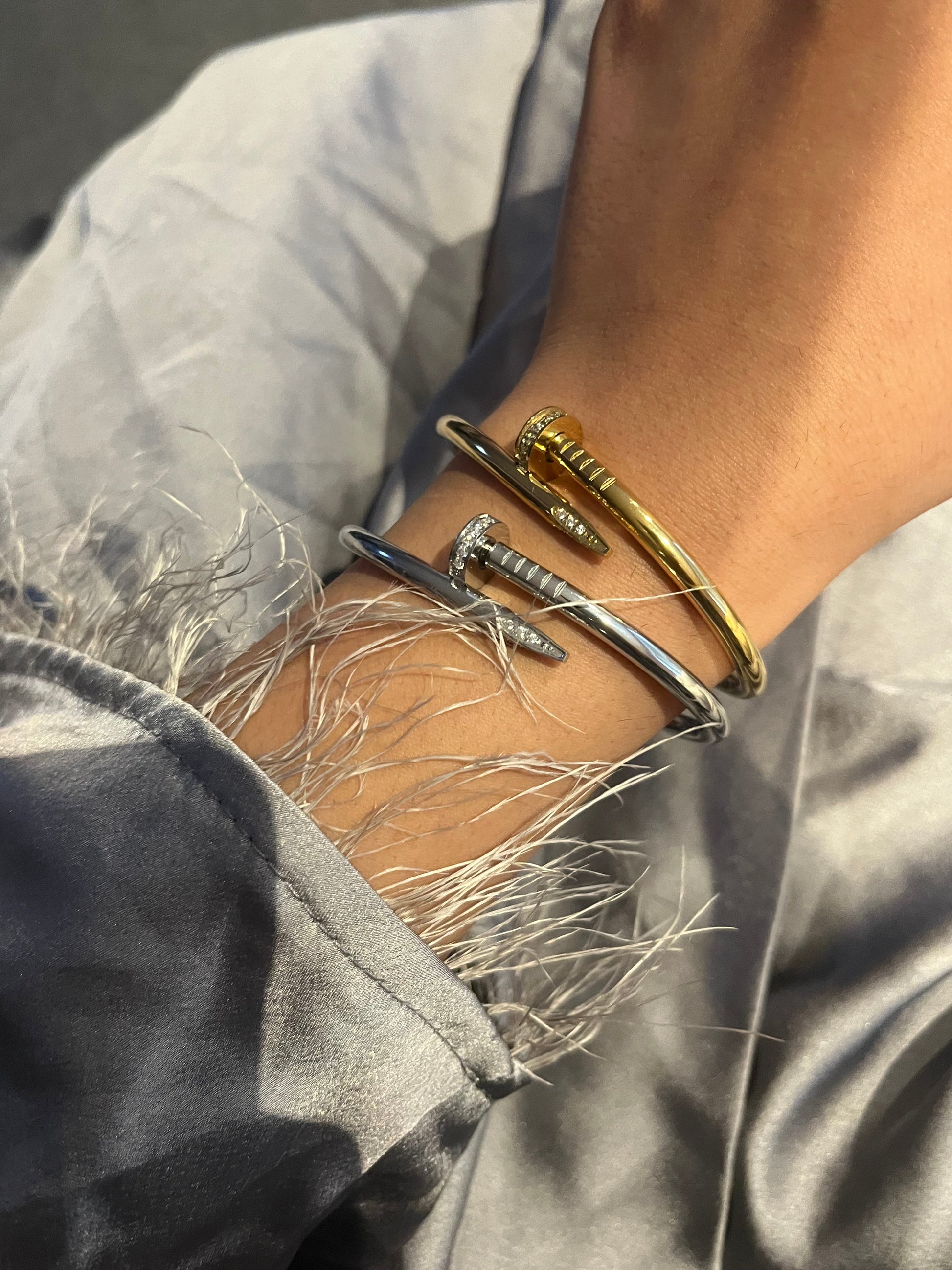 ARIJ stamped half diamond  pin bangle - Sassygrove