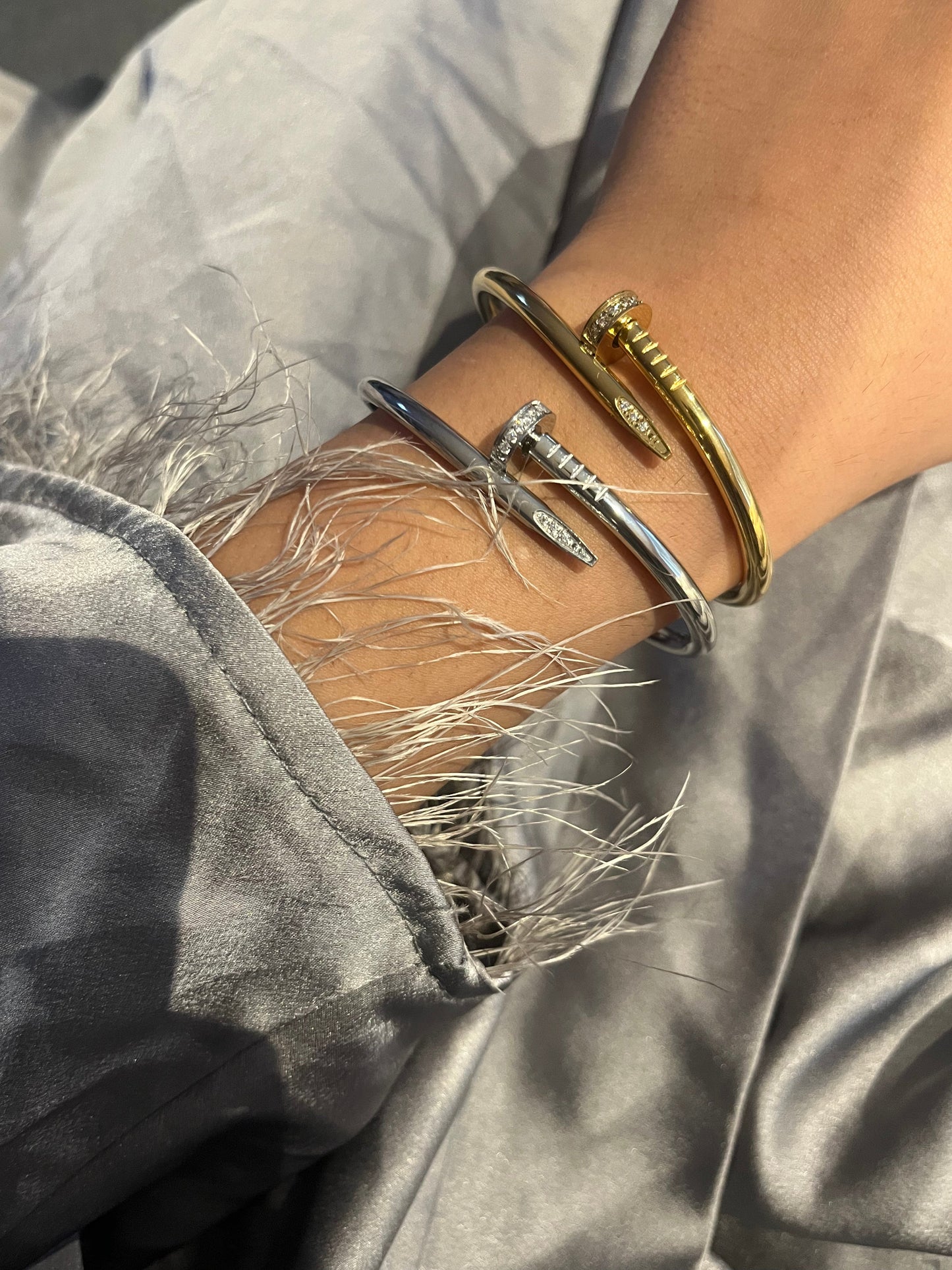 ARIJ stamped half diamond  pin bangle - Sassygrove