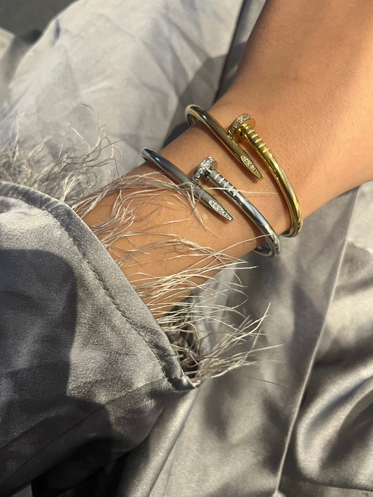 ARIJ stamped half diamond  pin bangle - Sassygrove