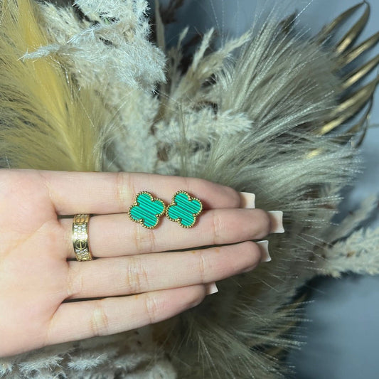Emerald Green Clover Stud Style Earrings - Sassygrove
