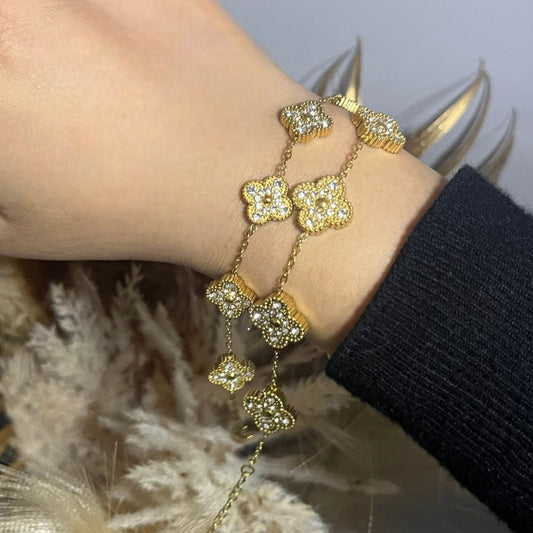 Diamond/Gold Clover Shaped Bracelet - Sassygrove