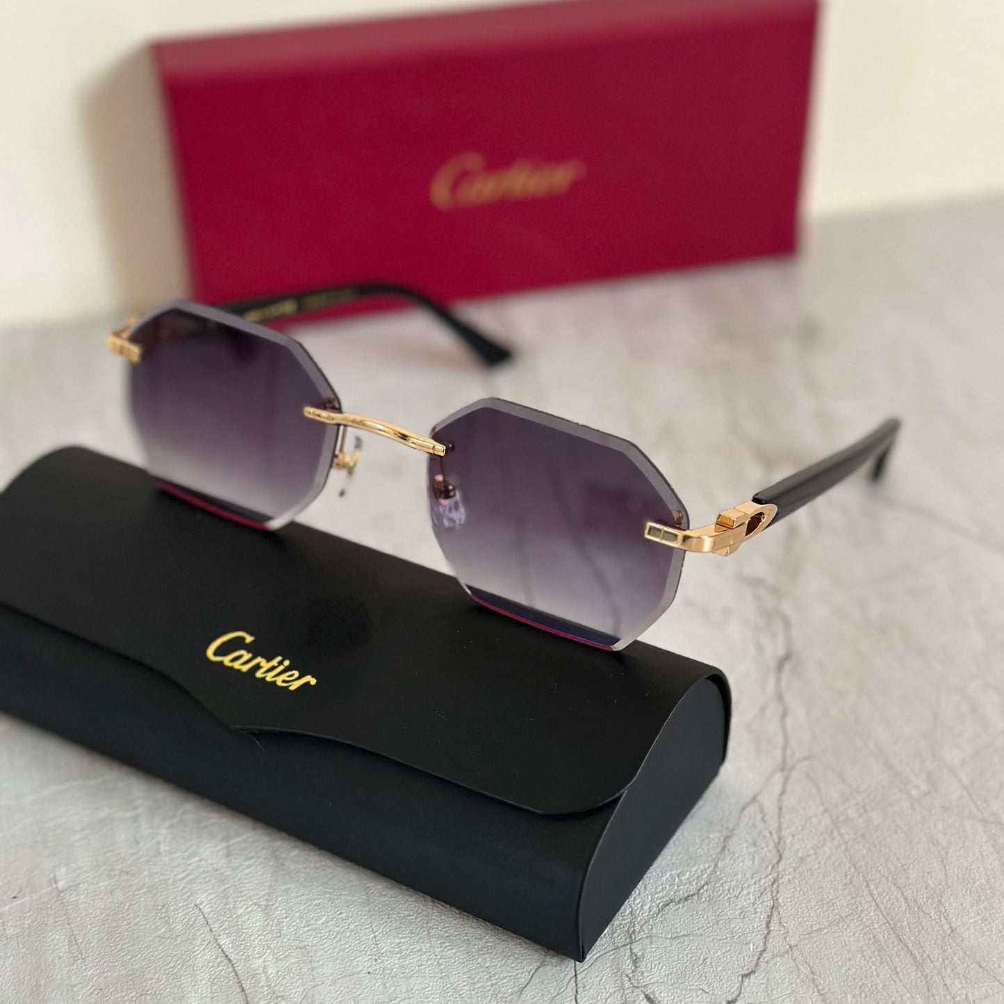 Cartier CT0362S Octagonal Rimless Sunglasses - Sassygrove