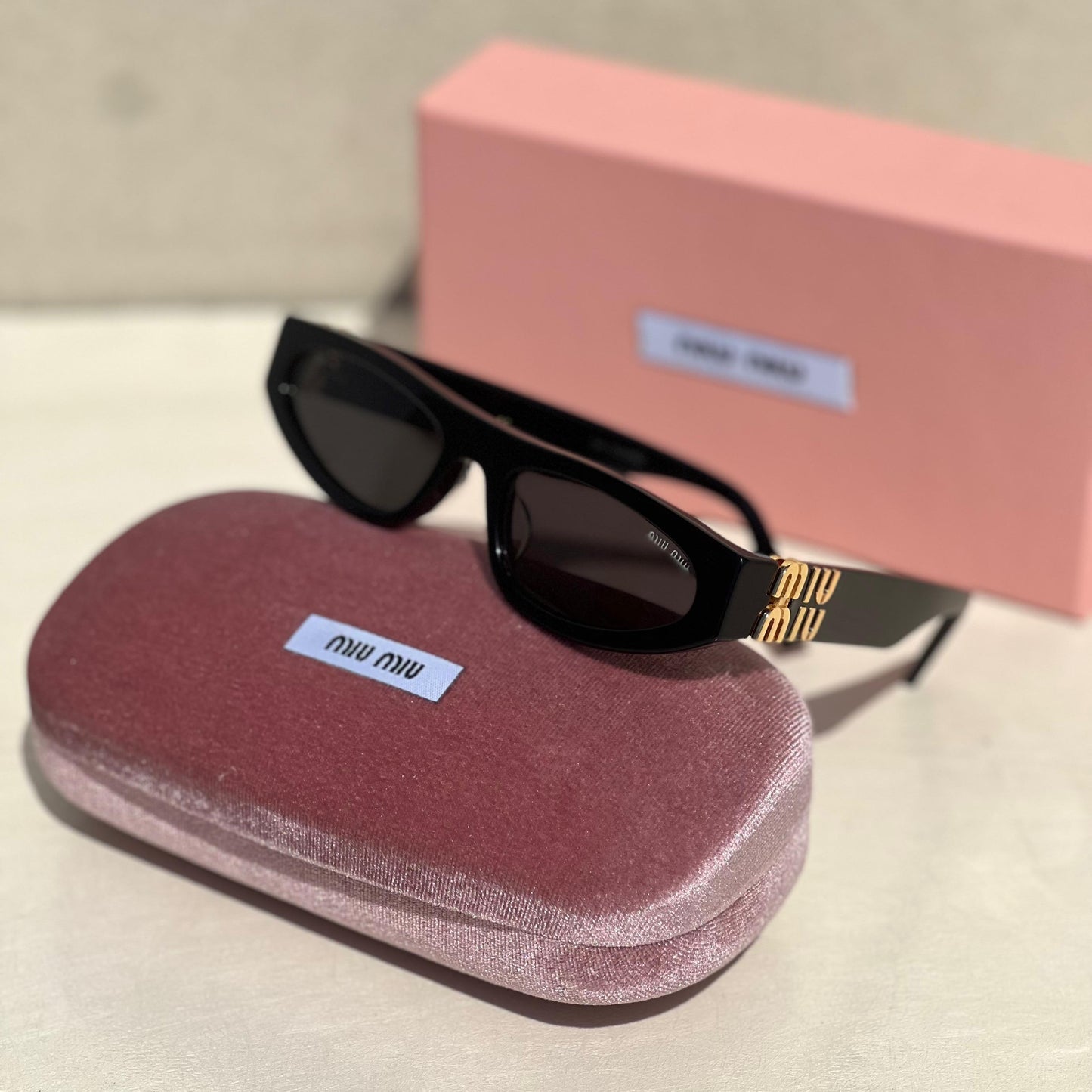Miu Miu Rectangle Logo Temple Sunglasses - Sassygrove
