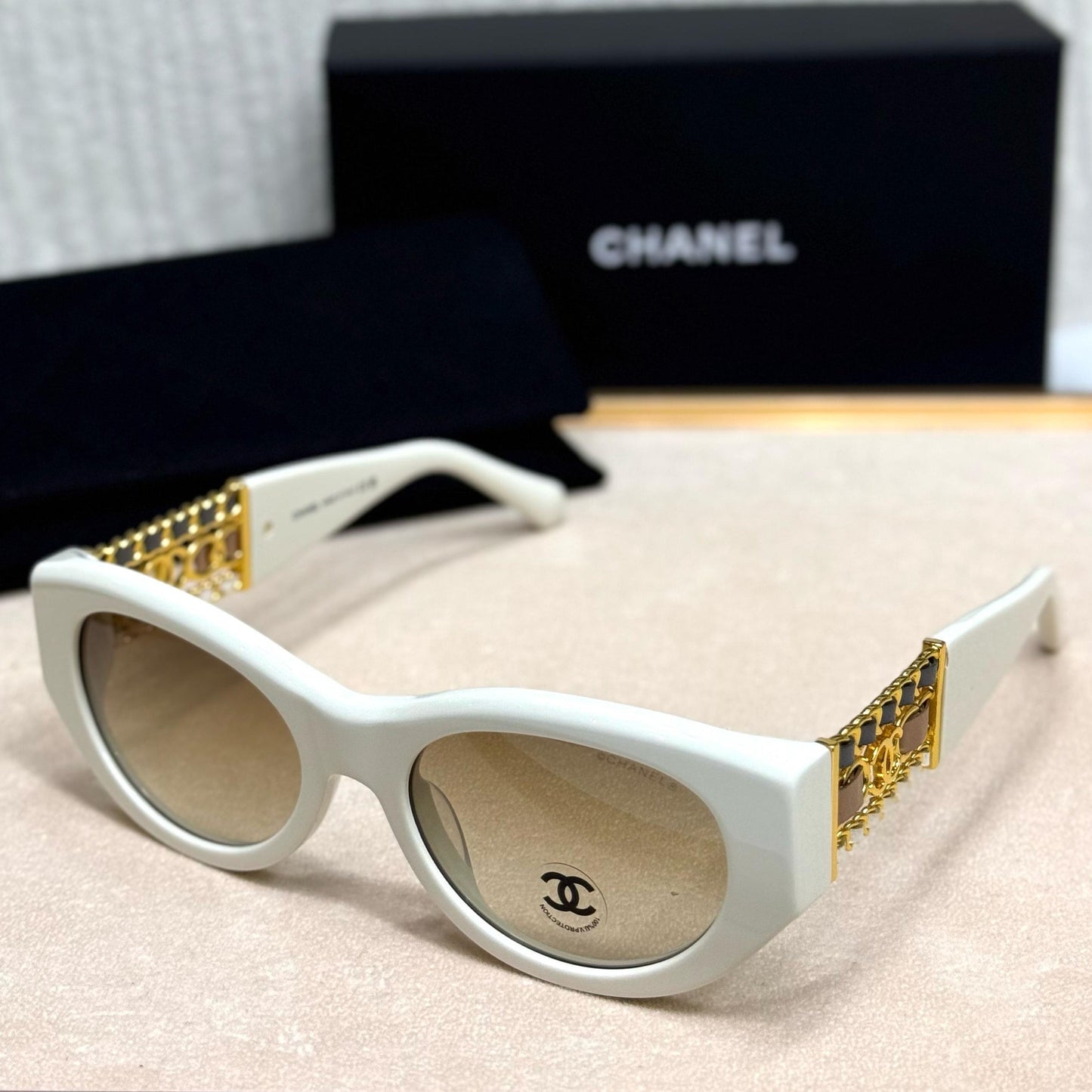 Chanel Chain-Link Oval Sunglasses - Sassygrove