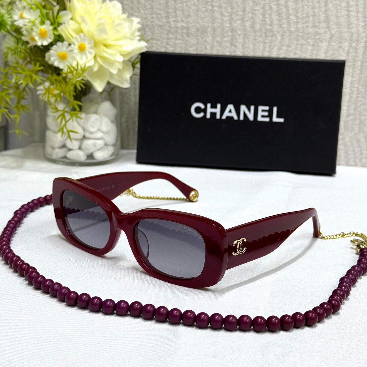 Chanel Rectangle Chain-Link Sunglasses - Sassygrove