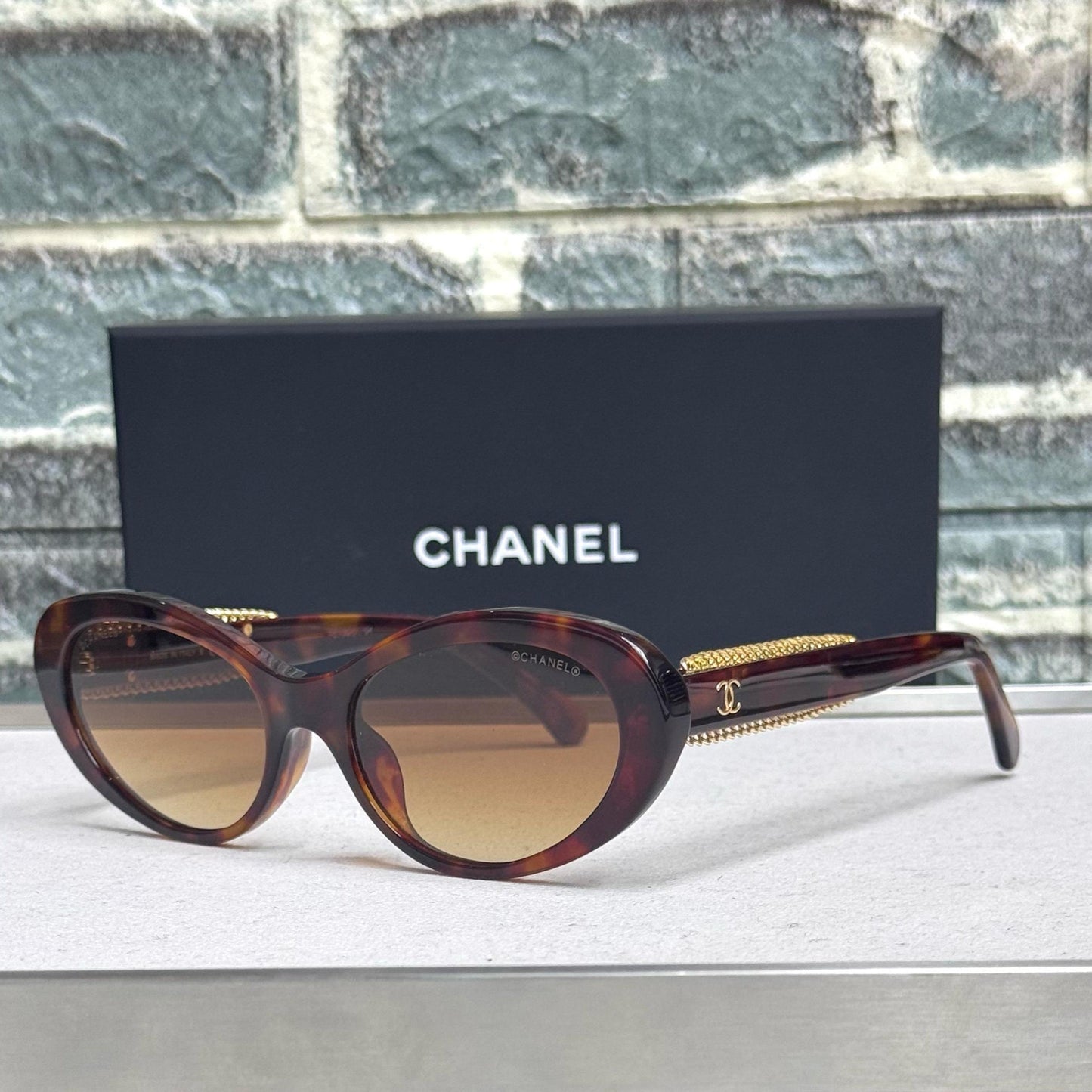 Chanel Pearl-Chain Oval Sunglasses - Sassygrove