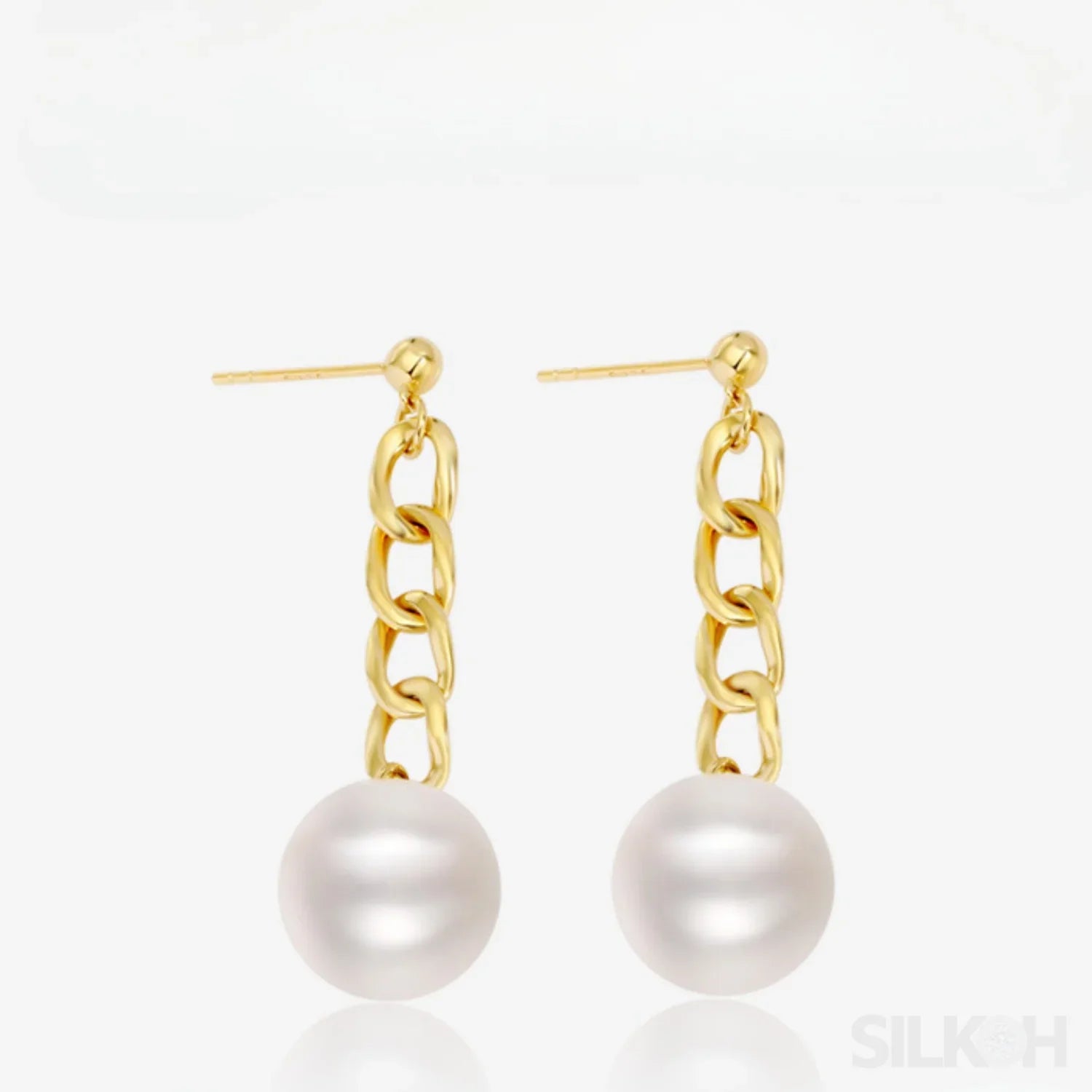 Chain Links 14K Gold Plated Sterling Silver Pearl Dangle Earrings Luz - Sassygrove