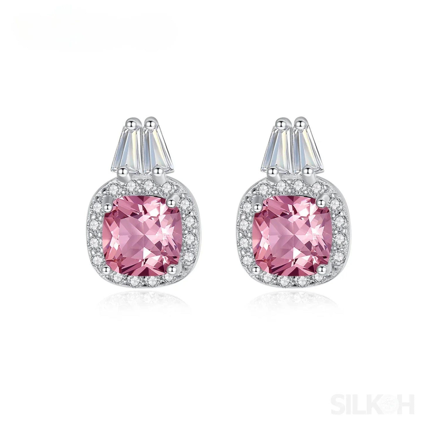 Cushion Cut Sterling Silver Pink Morganite Studs Earrings Allison - Sassygrove