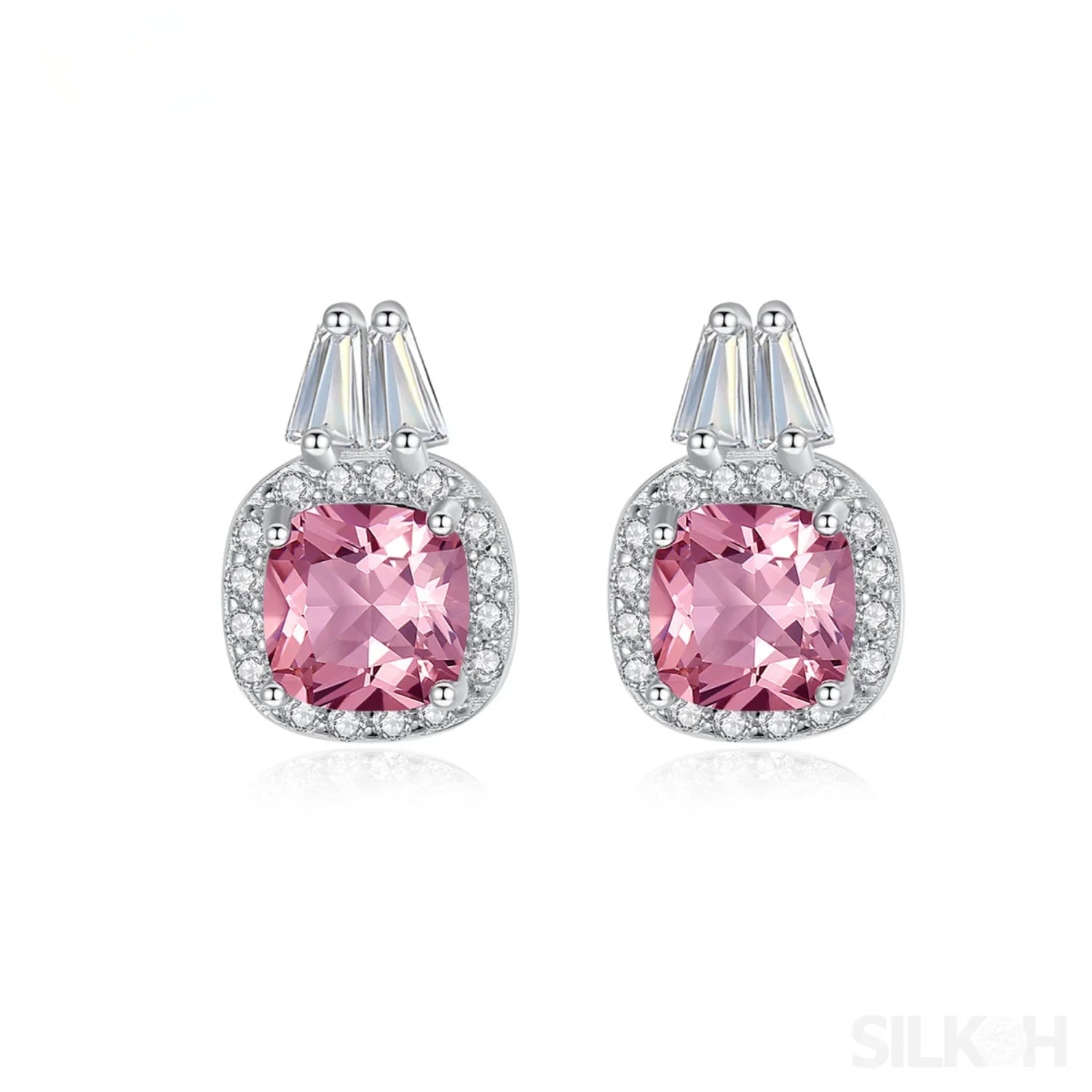 Cushion Cut Sterling Silver Pink Morganite Studs Earrings Allison - Sassygrove