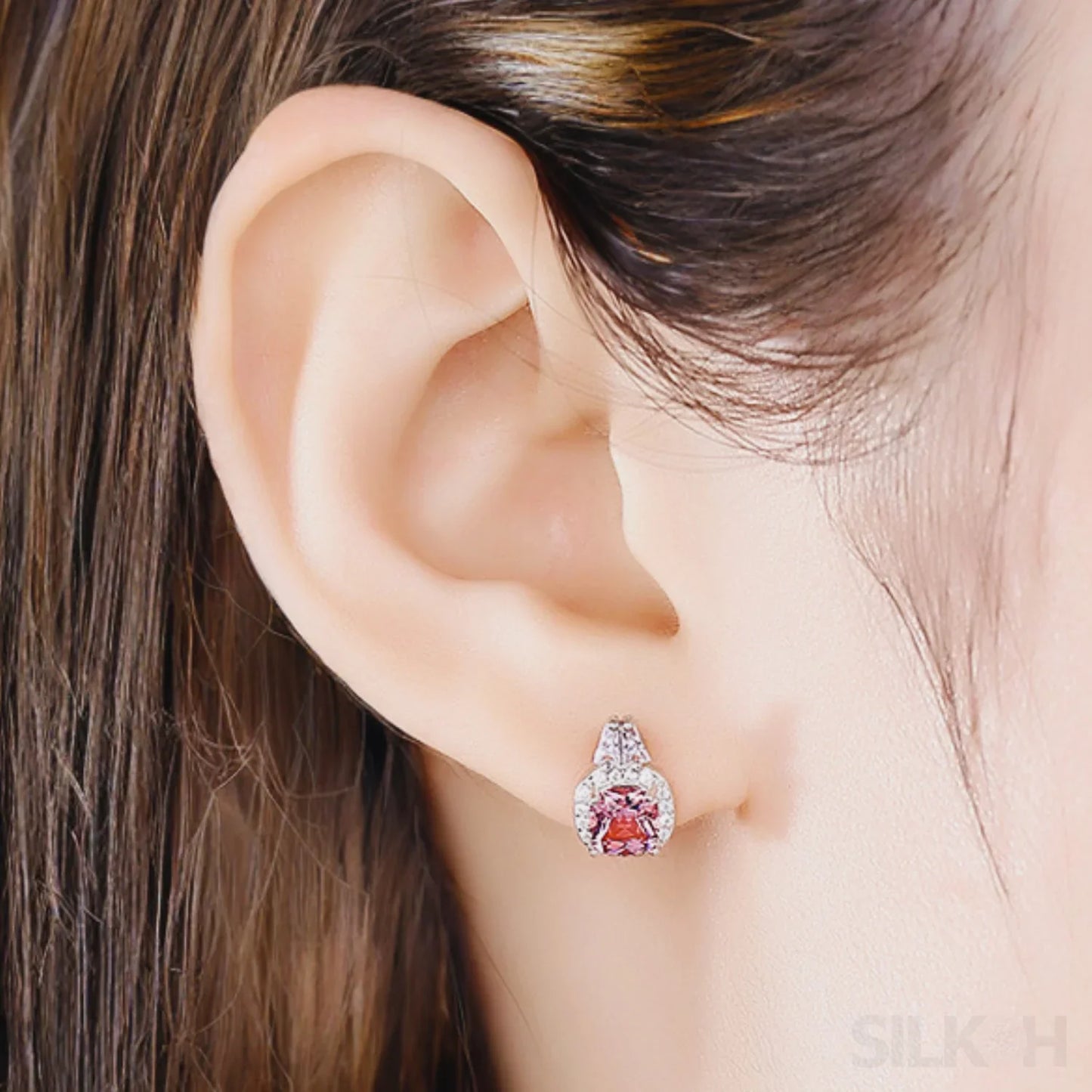 Cushion Cut Sterling Silver Pink Morganite Studs Earrings Allison - Sassygrove